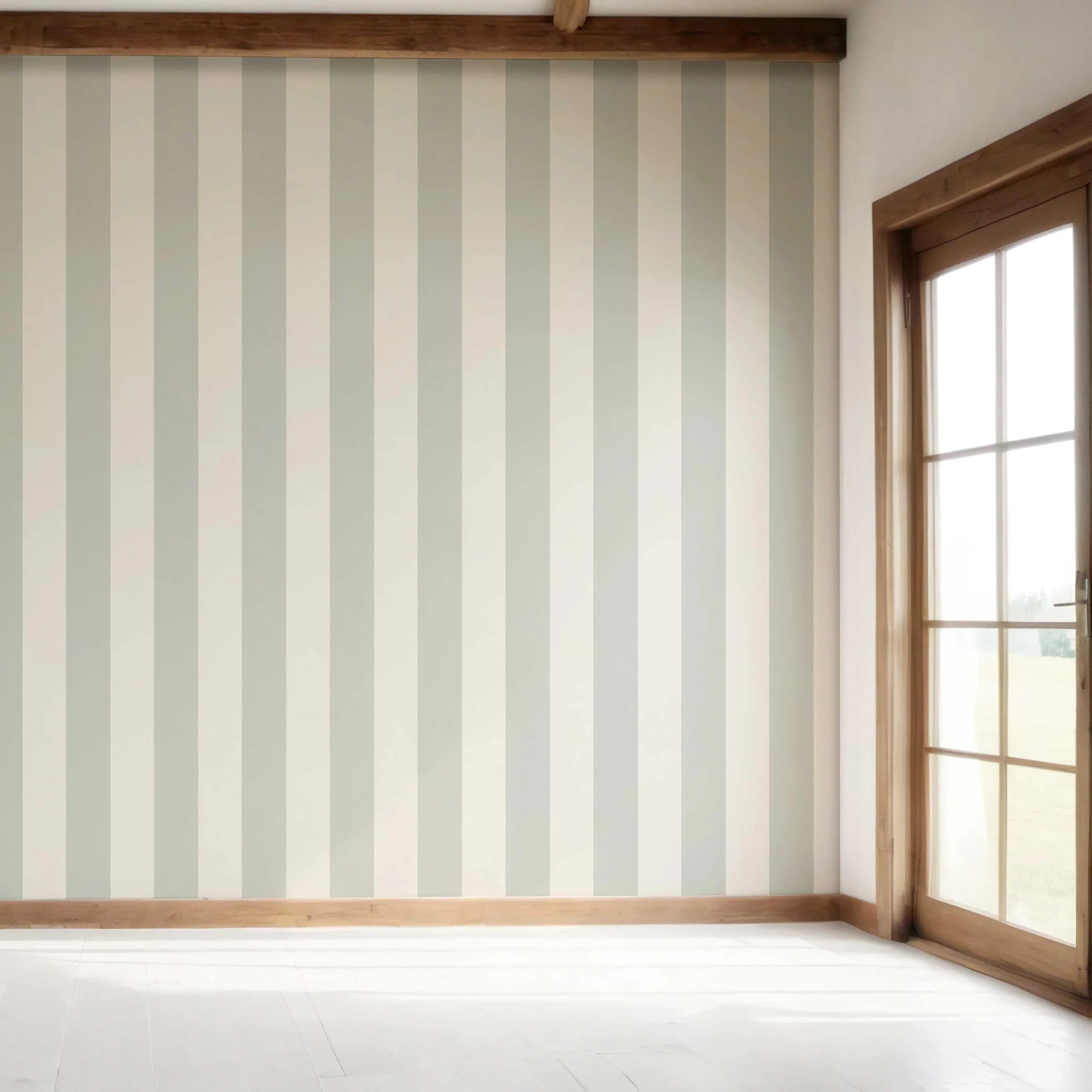 Neutral Geometric Striped Bedroom Wallpaper Sample (Sage Grey/ Cream)