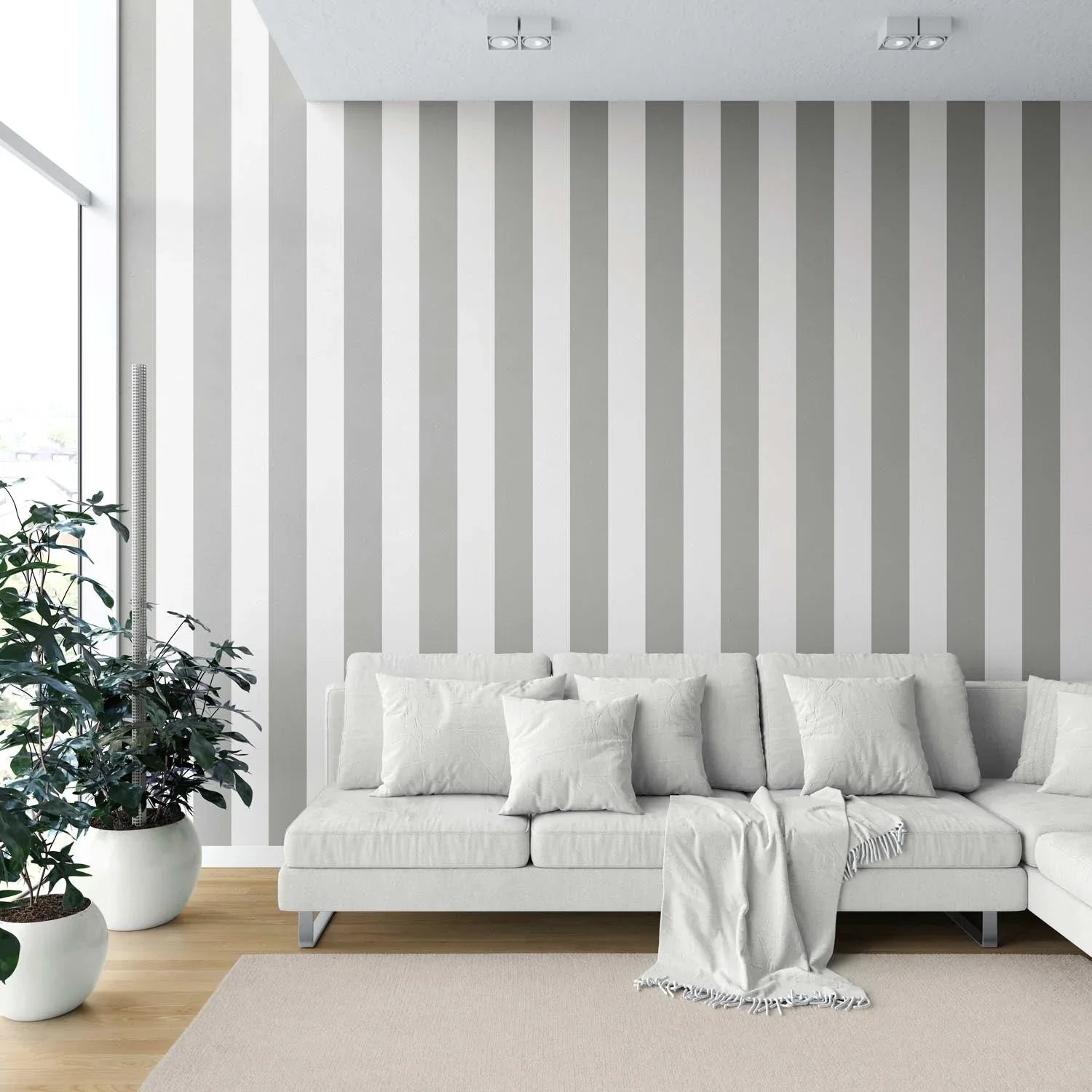 Neutral Geometric Striped Kitchen Wallpaper Sample (Grey/ White)