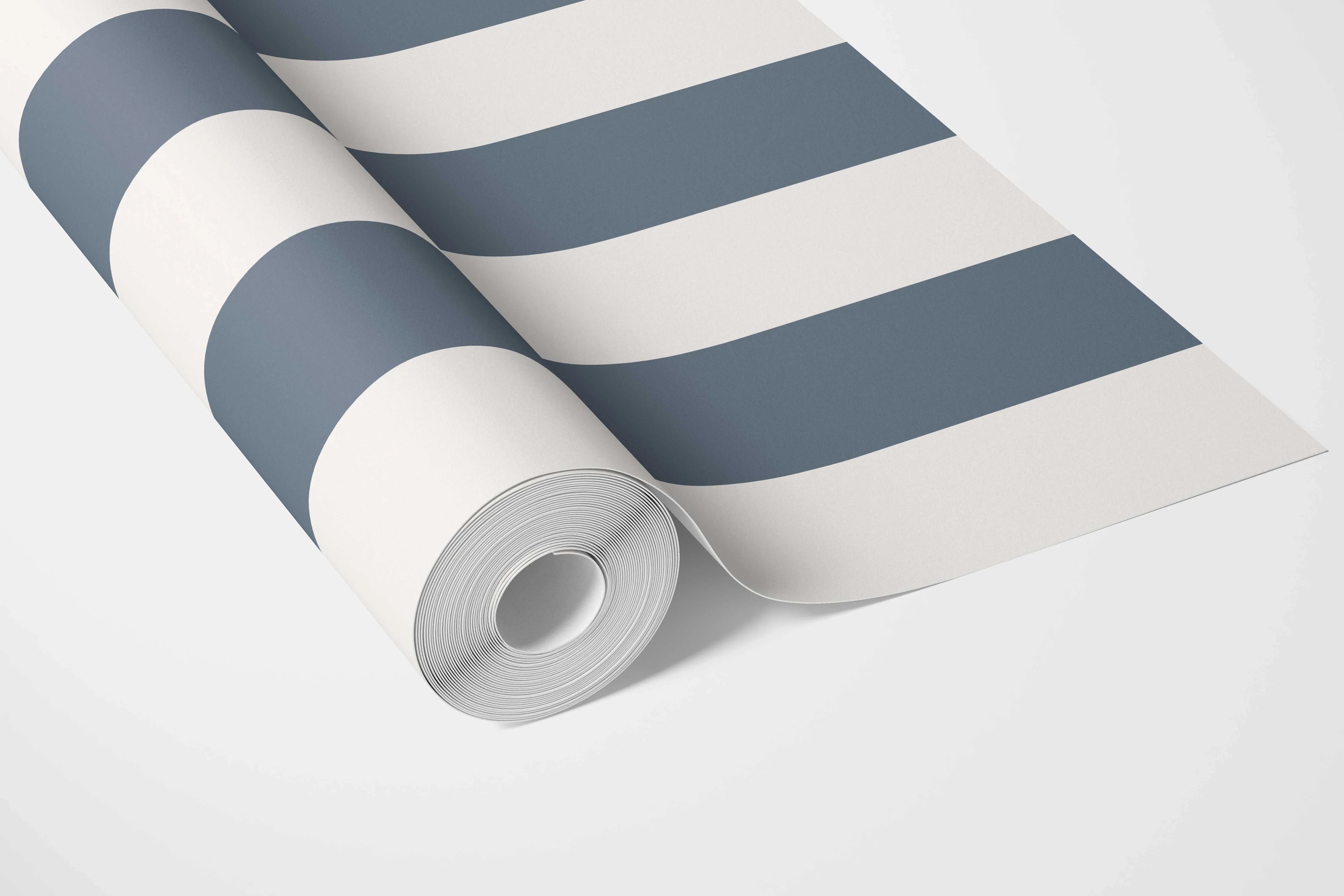 Neutral Geometric Striped Bathroom Wallpaper Sample (Slate Blue/ White)