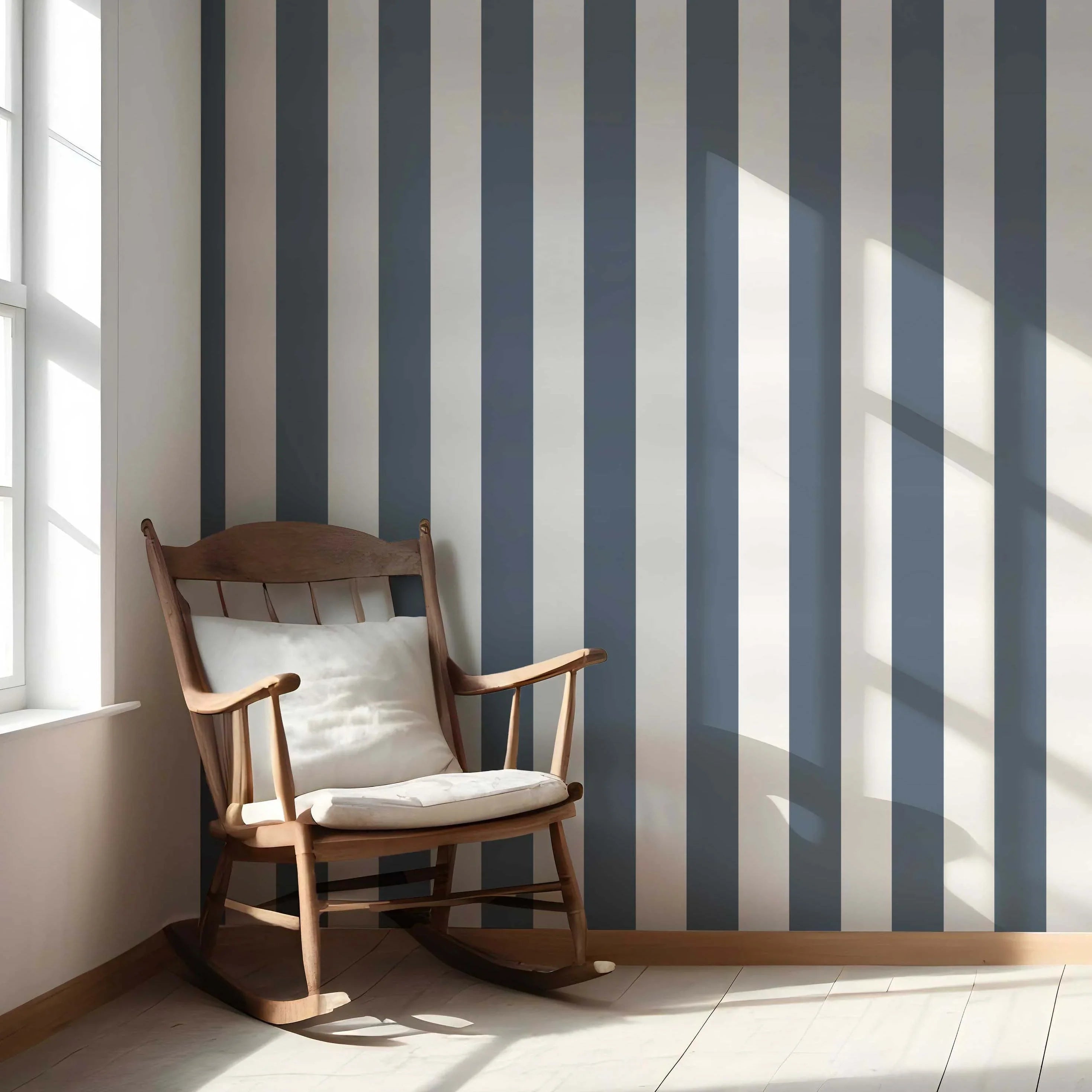 Neutral Geometric Striped Shower Toilet Wallpaper Sample (Slate Blue/ White)