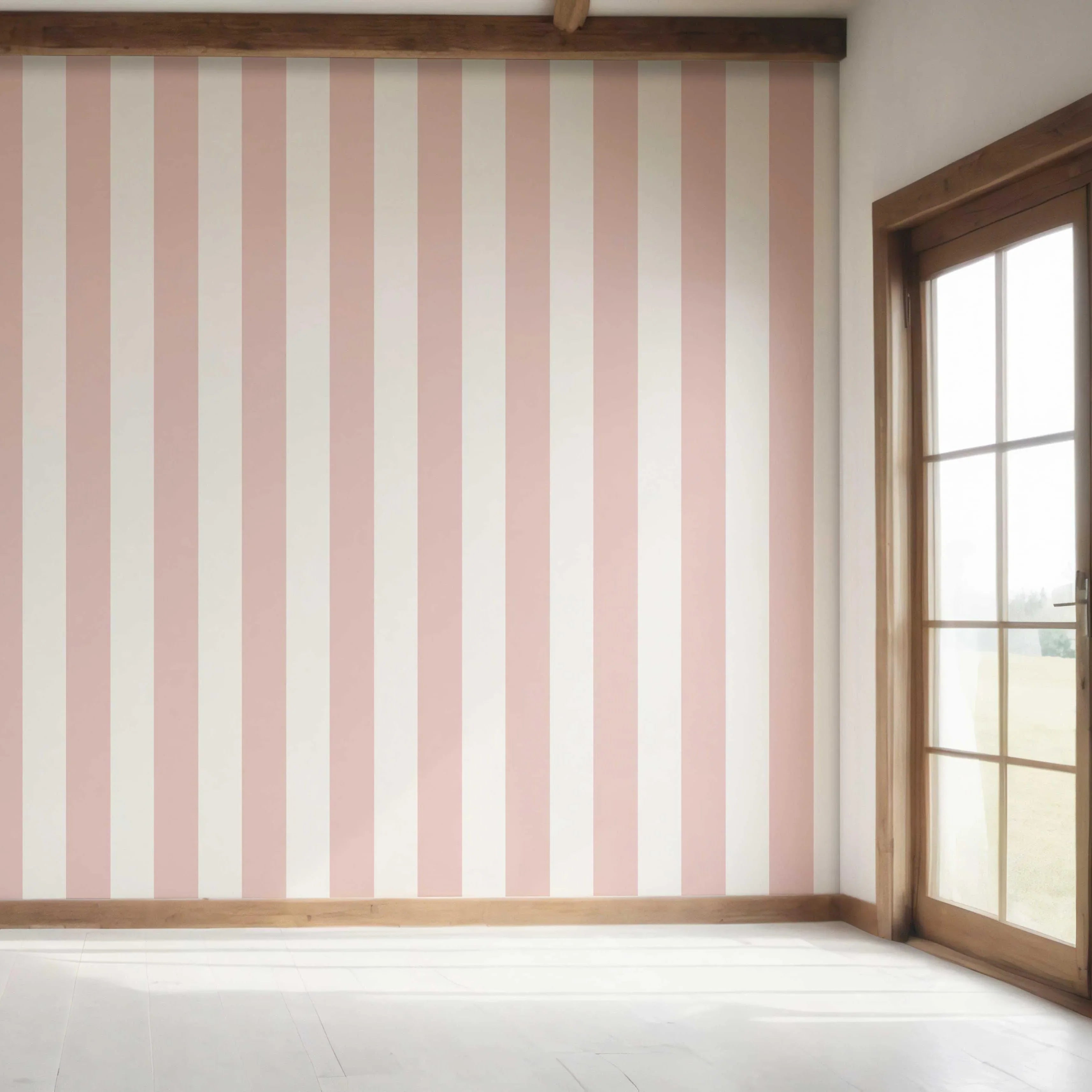 Geometric Striped Bedroom Wallpaper Sample (Blush Pink/ White)