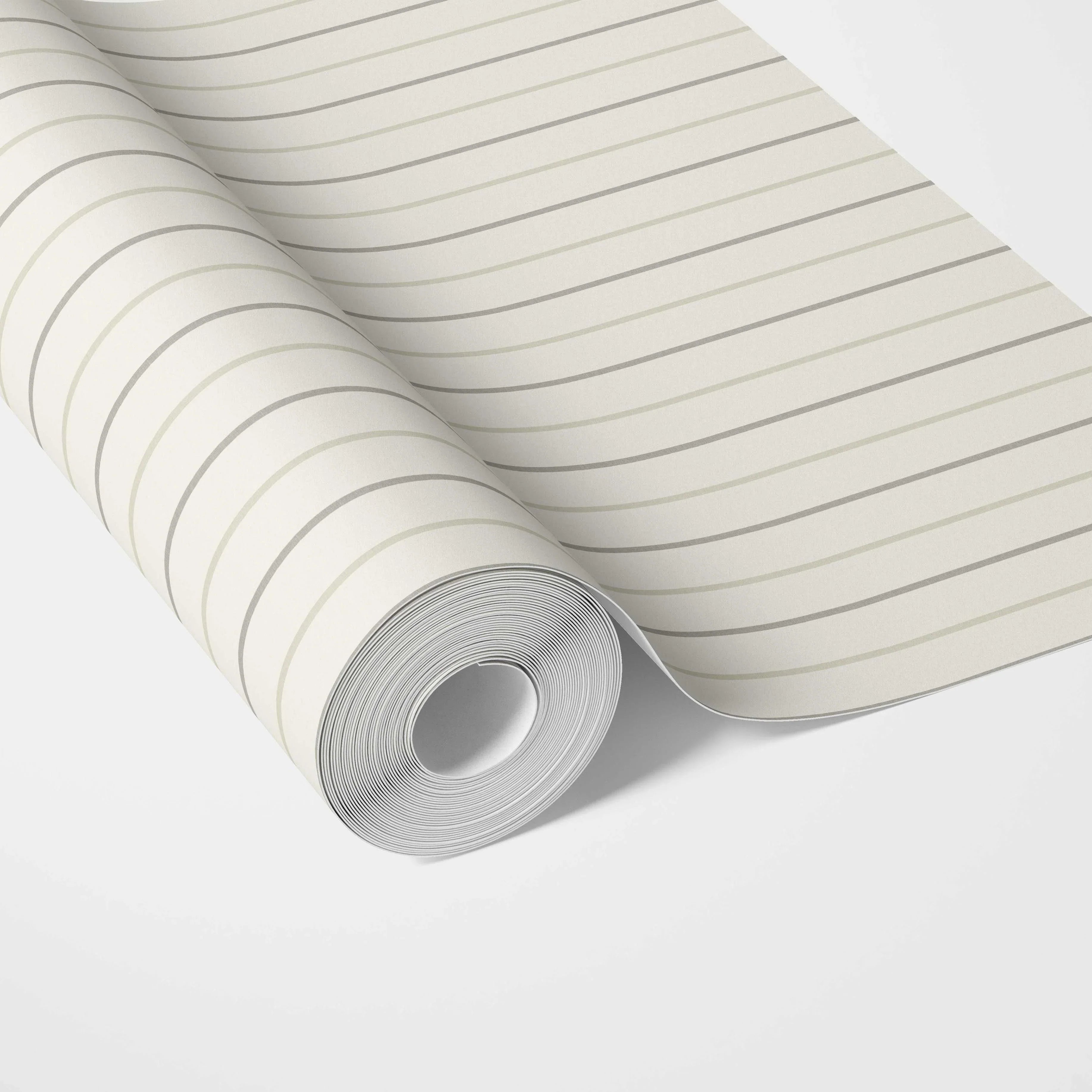 Neutral Geometric Striped Traditional Wallpaper (Sage Grey/ Beige/ Cream)