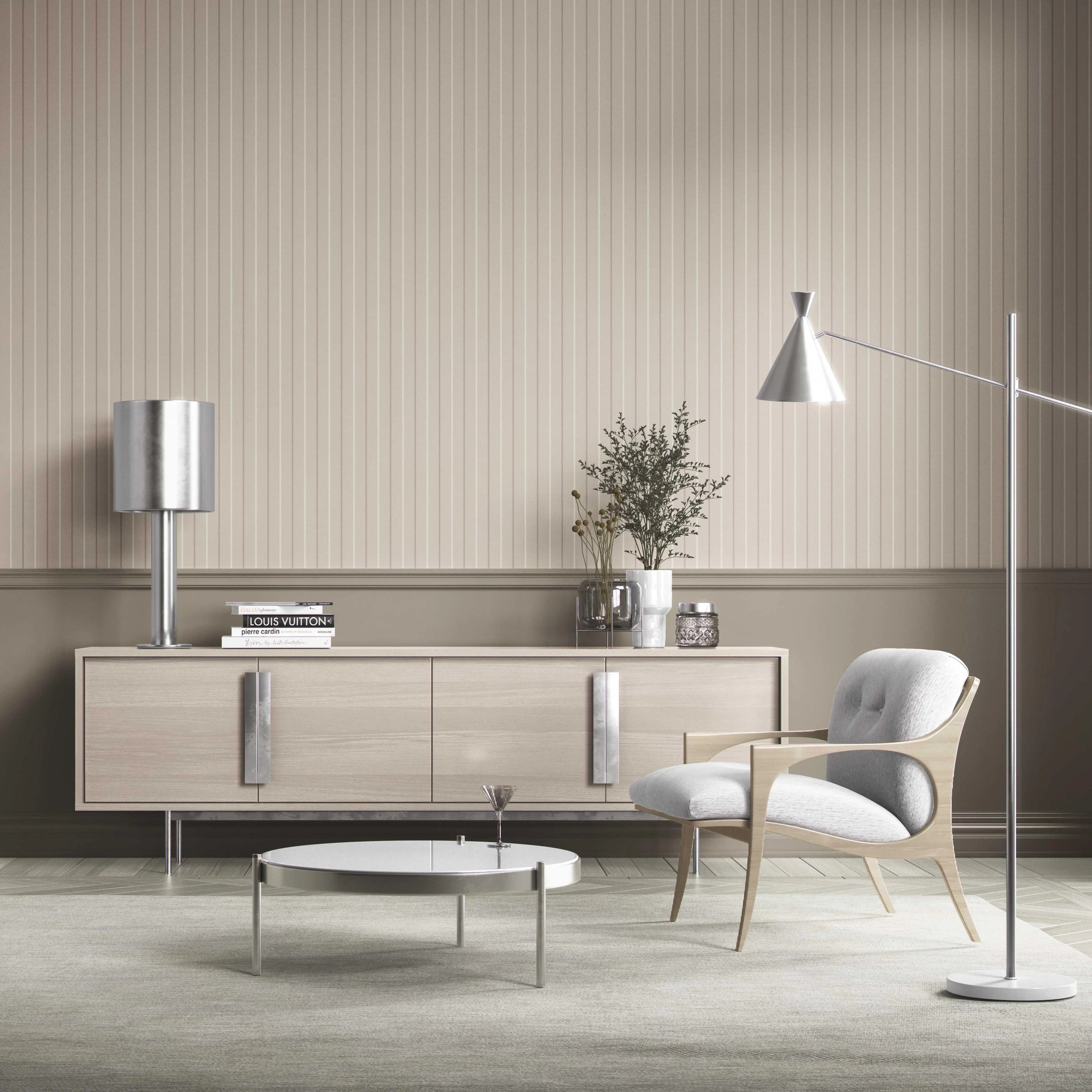 Neutral Geometric Striped Bathroom Wallpaper Sample (Neutral Brown/ Beige)