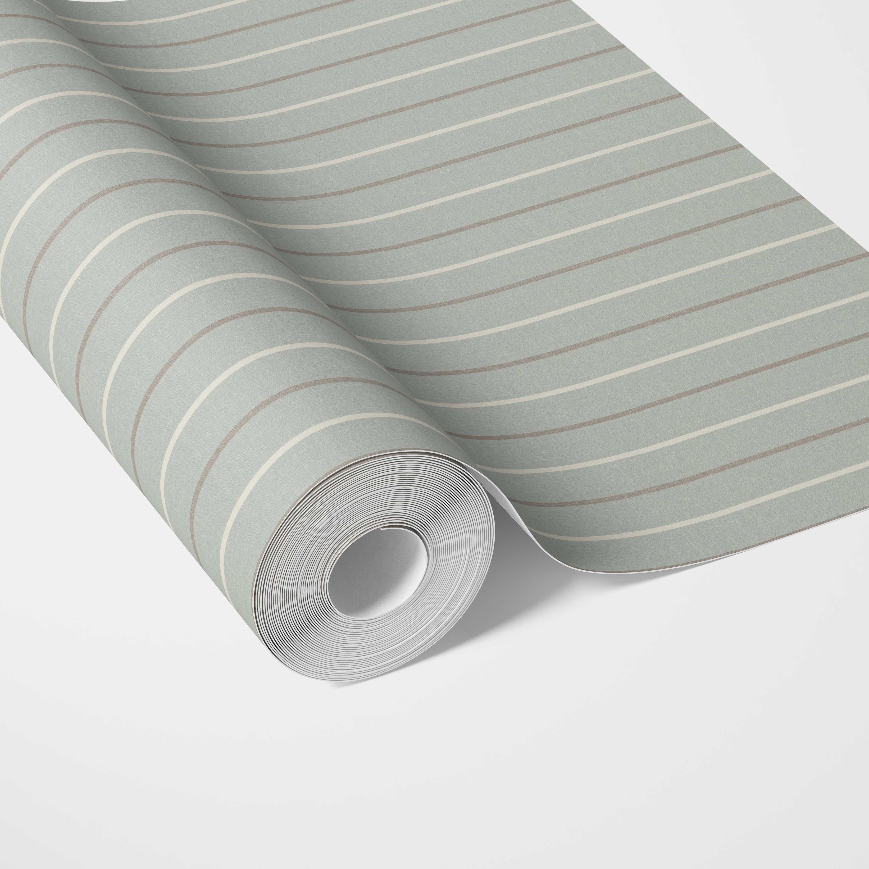 Neutral Geometric Striped Traditional Wallpaper Sample (Green-Grey)