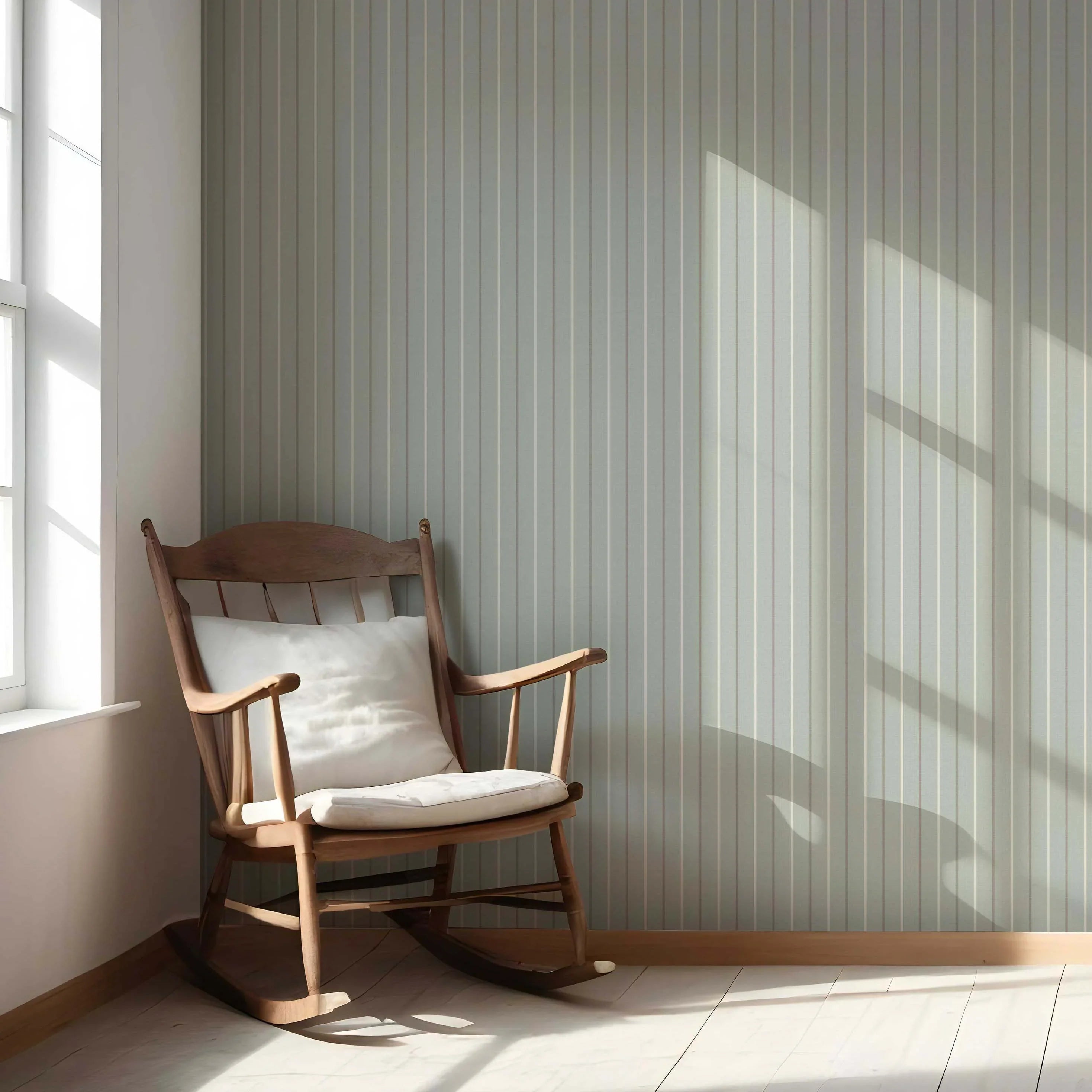 Neutral Geometric Striped Nursery Wallpaper Sample (Green-Grey)