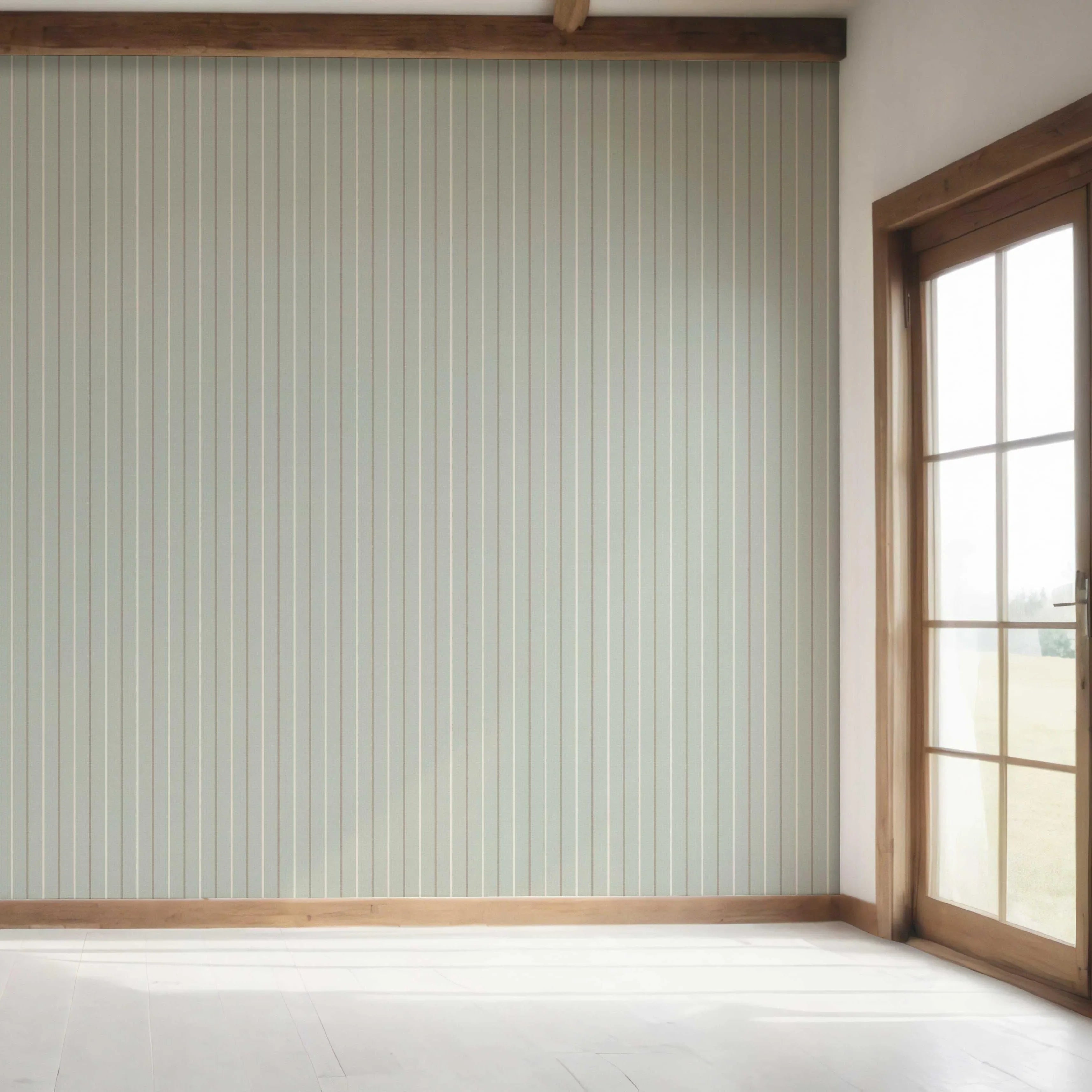 Neutral Geometric Striped Bedroom Wallpaper Sample (Green-Grey)