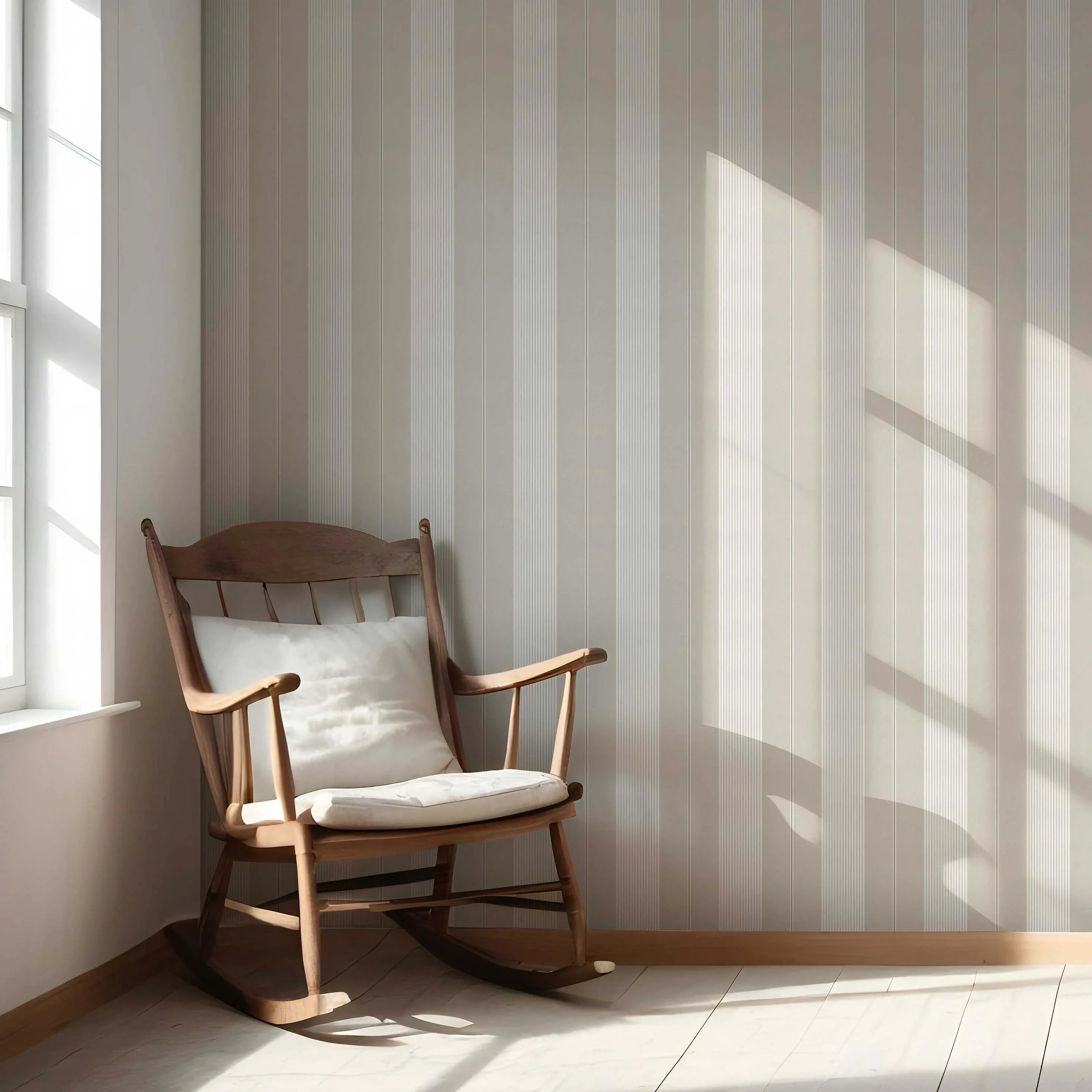 Neutral Geometric Striped Nursery Wallpaper Sample (Greige/ Beige/ Warm Grey)
