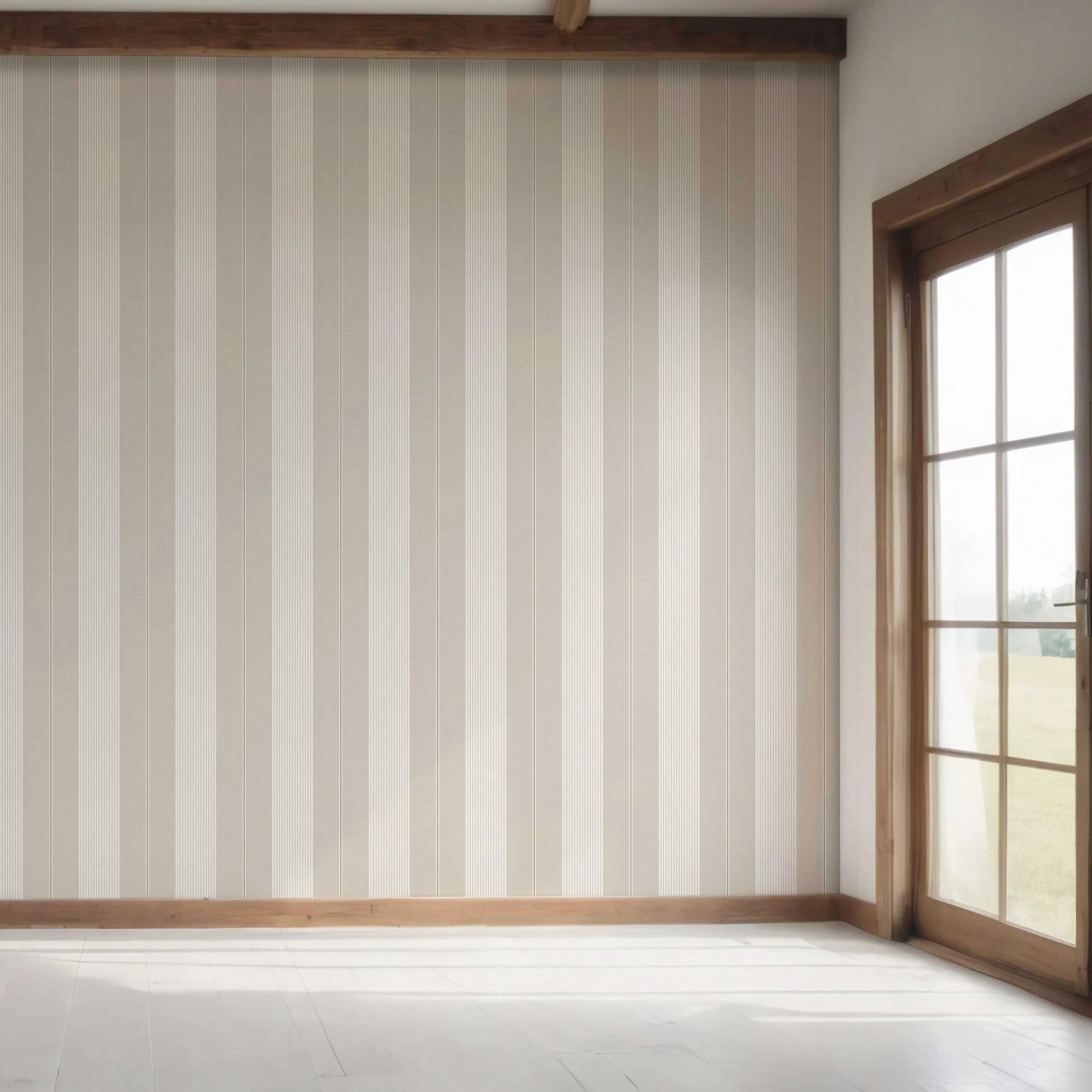 Neutral Geometric Striped Bedroom Wallpaper (Greige/ Beige/ Warm Grey)