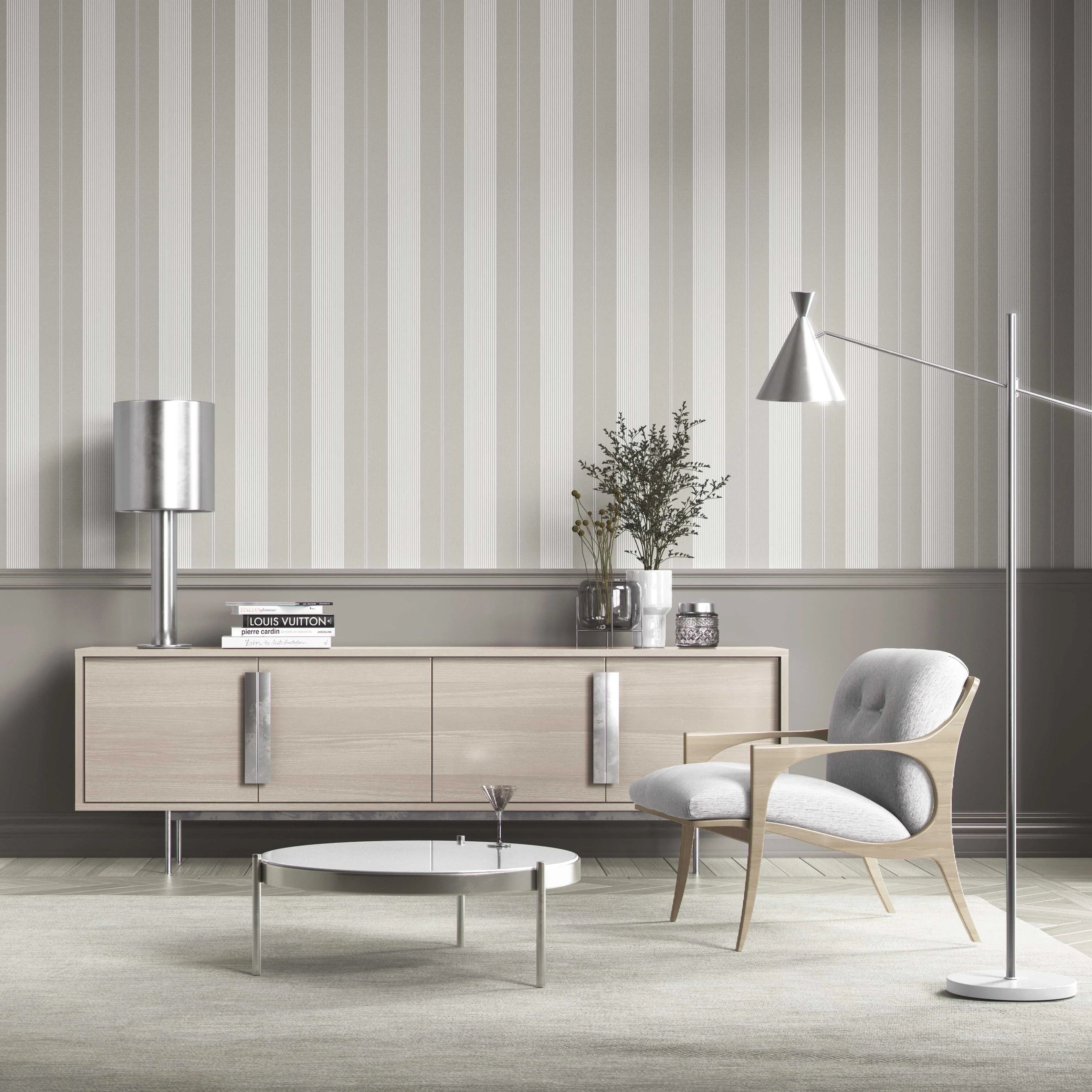 Neutral Geometric Striped Kitchen Wallpaper Sample (Grey)