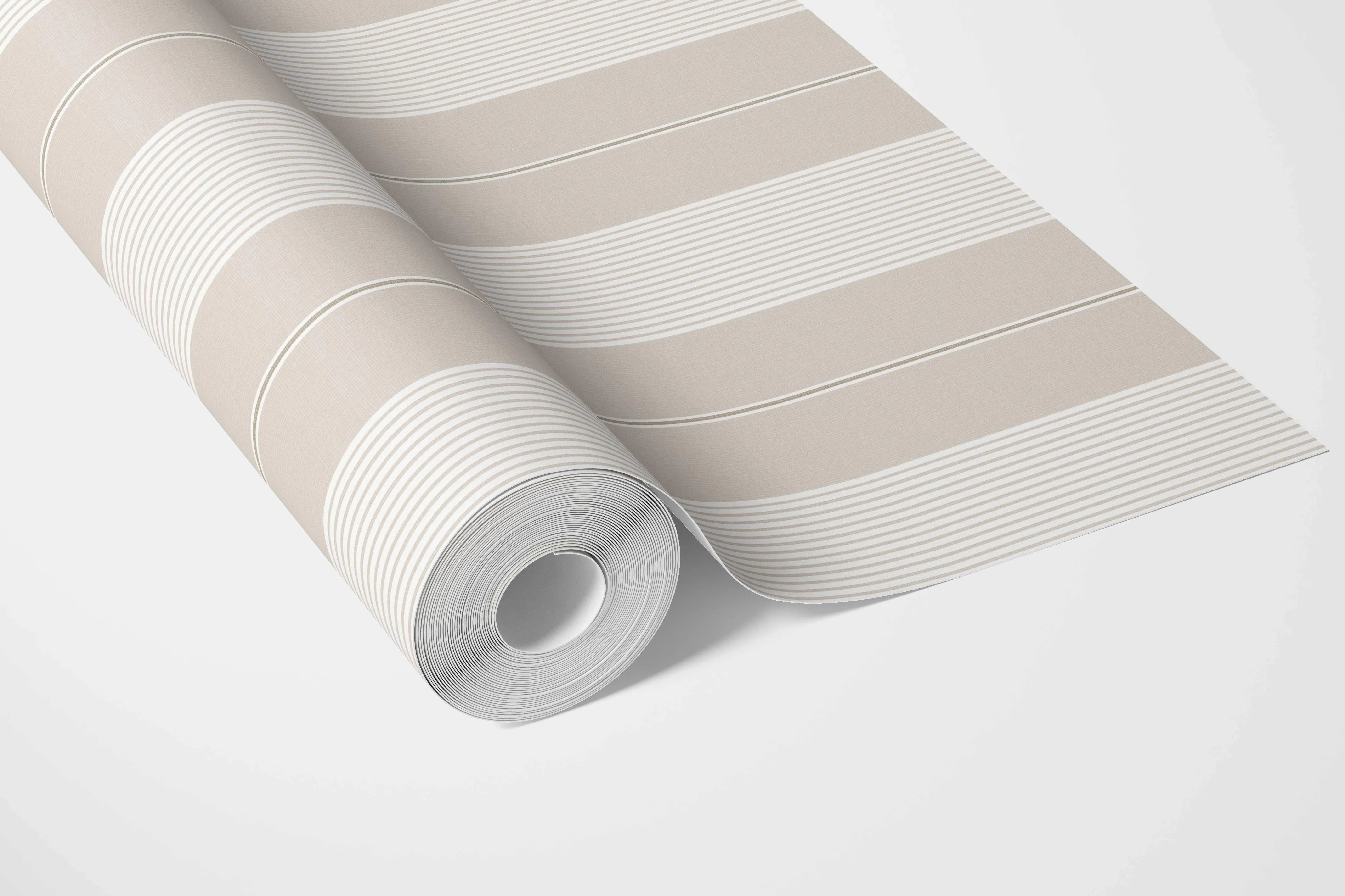 Neutral Geometric Striped Bathroom Wallpaper Sample (Beige/ Greige/ Warm Grey)
