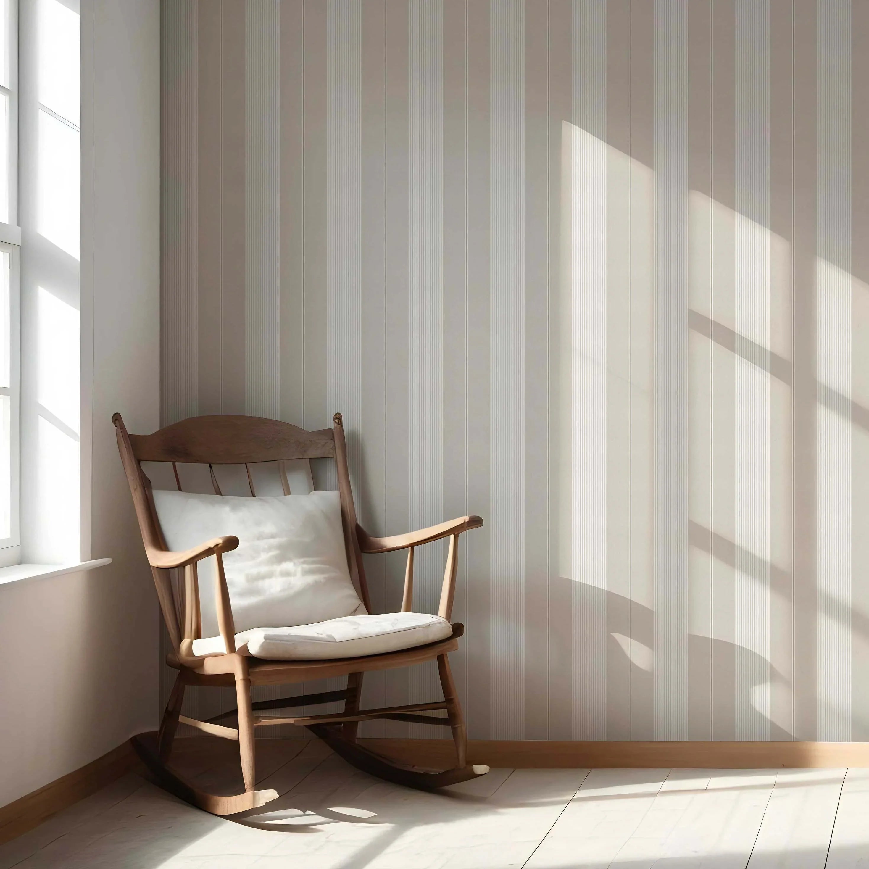 Neutral Geometric Striped Nursery Wallpaper Sample (Beige/ Greige/ Warm Grey)