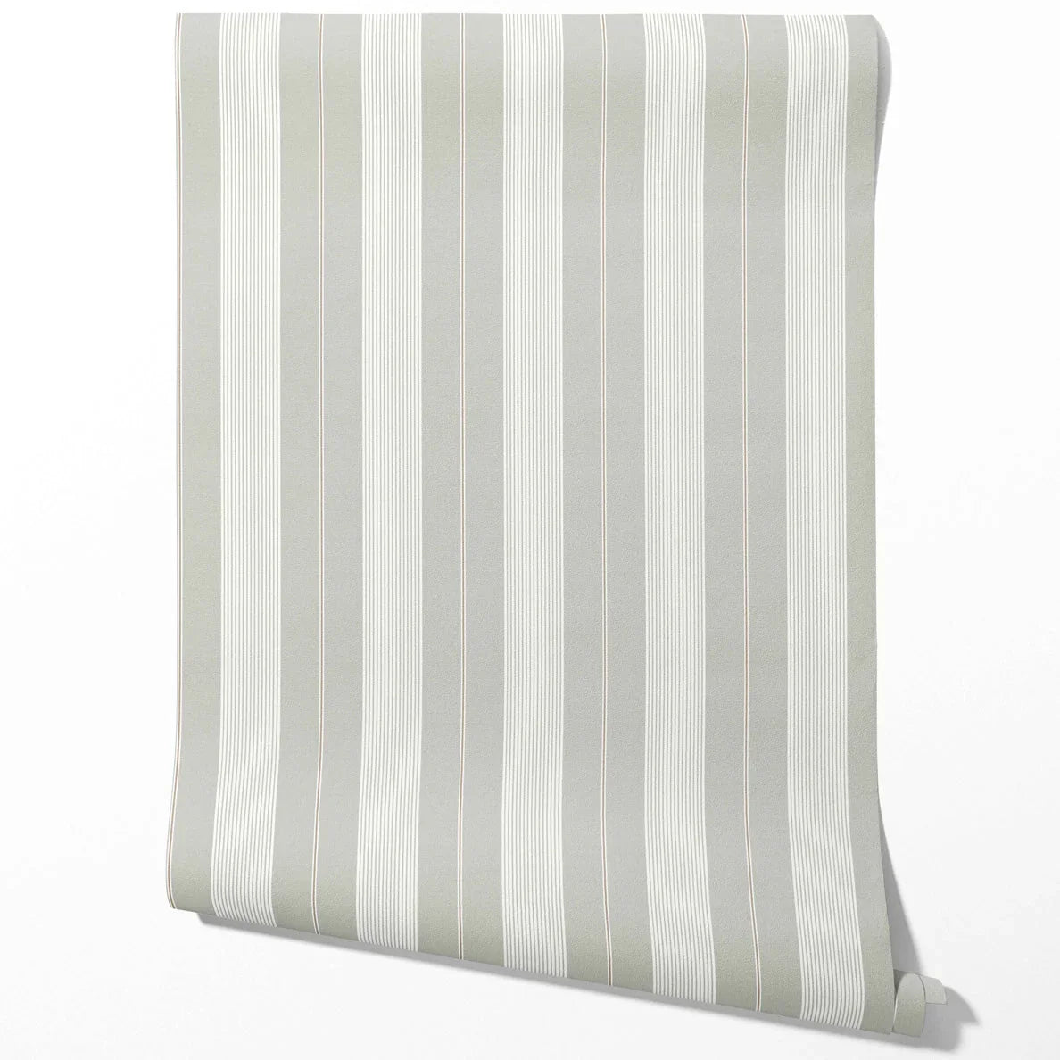 Neutral Geometric Striped Traditional Wallpaper (Grey-Green)