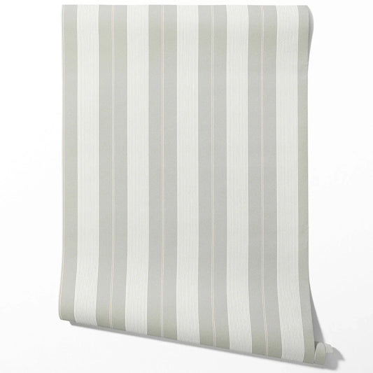 Neutral Geometric Striped Traditional Wallpaper Sample (Gray-Green)
