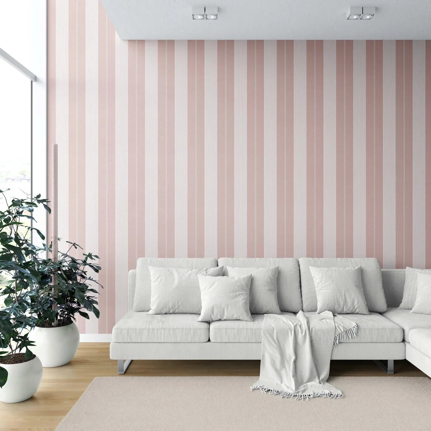 Geometric Striped Kitchen Wallpaper Sample (Pink)