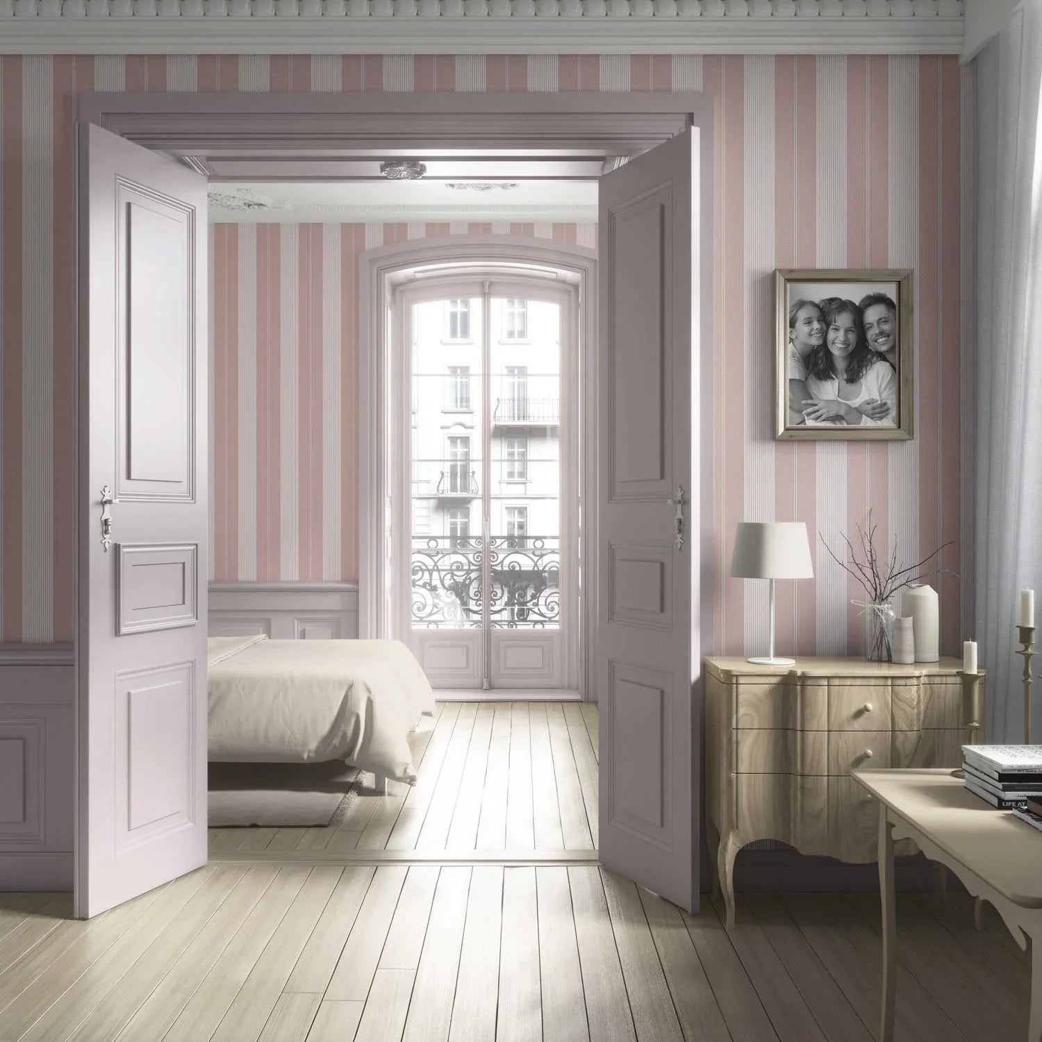 Geometric Striped Living Room Wallpaper Sample (Pink)