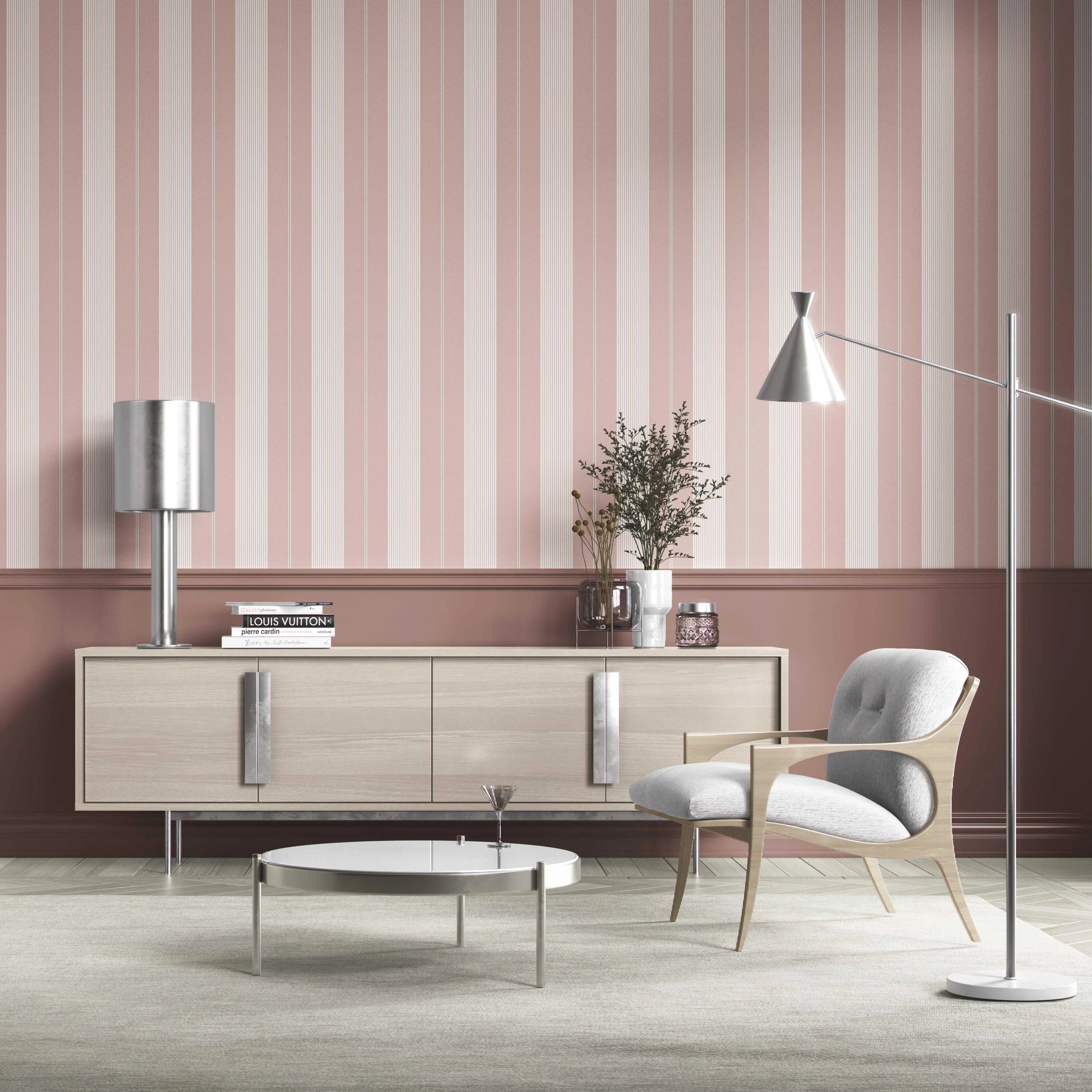 Geometric Striped Shower Toilet Wallpaper (Pink)