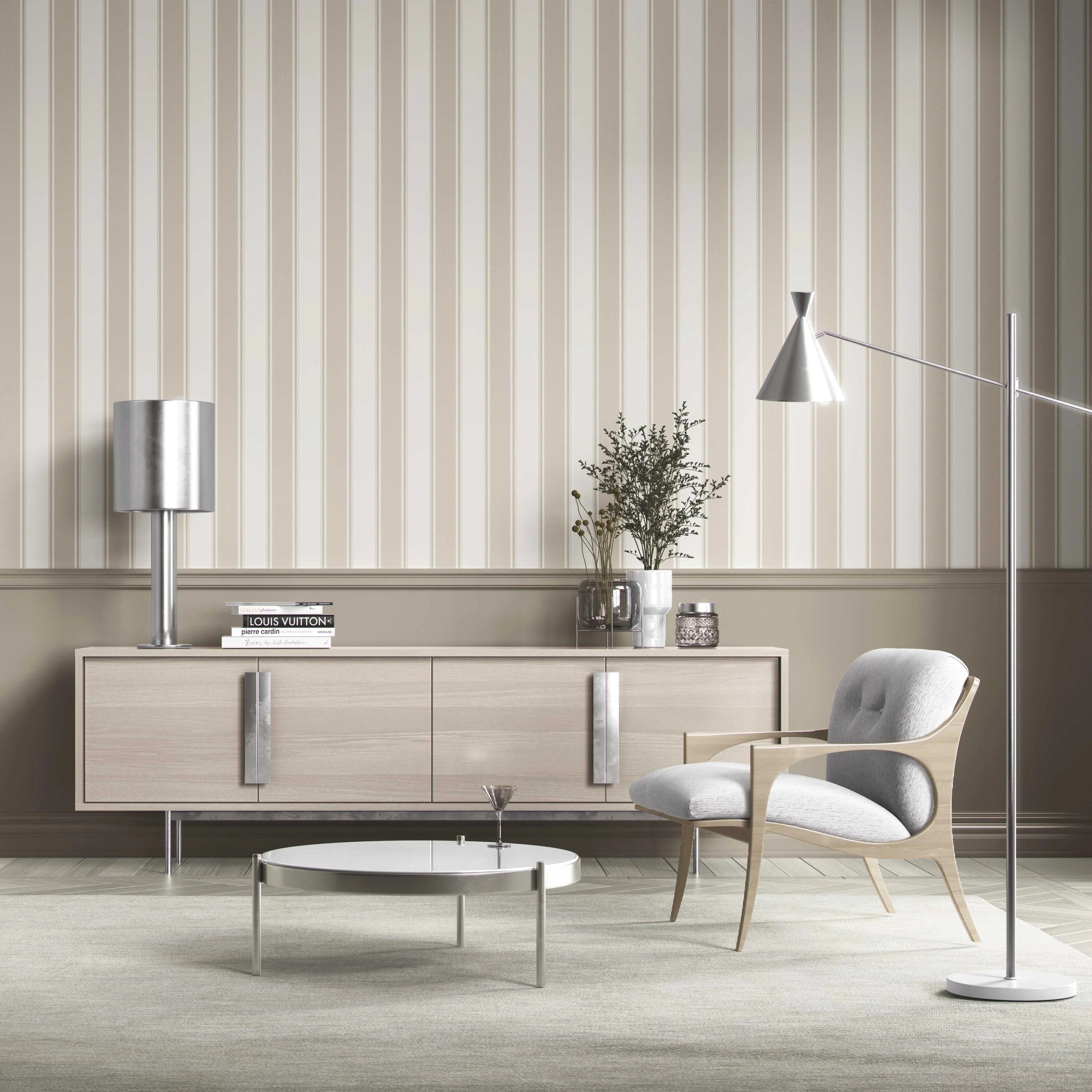 Neutral Geometric Striped Kitchen Wallpaper (Beige)