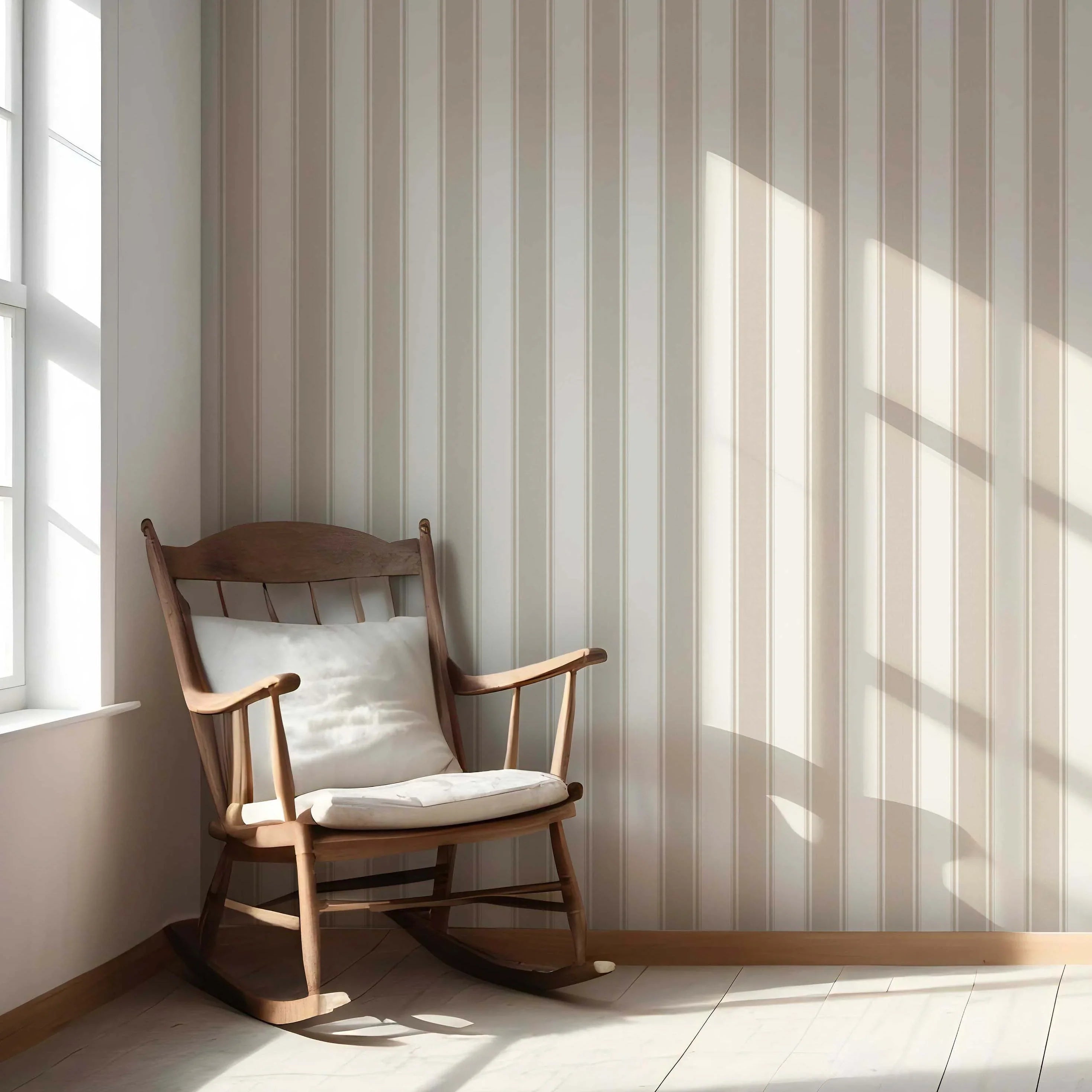 Neutral Geometric Striped Nursery Wallpaper Sample (Beige)