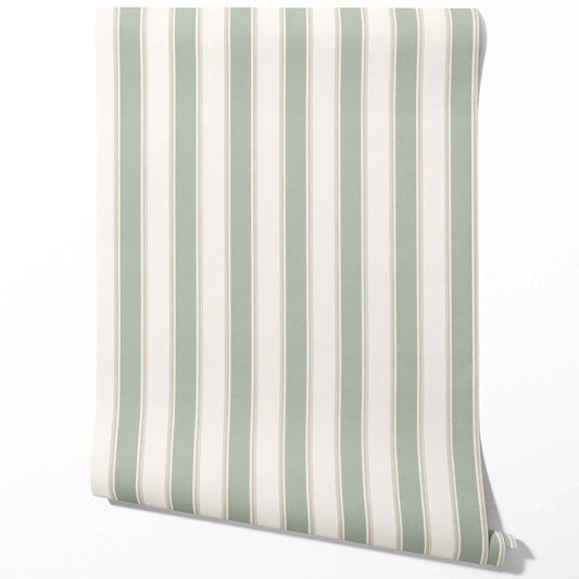 Geometric Striped Traditional Wallpaper Sample (Sage Green)
