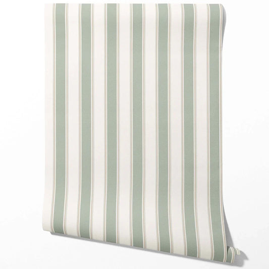 Geometric Striped Traditional Wallpaper (Sage Green)