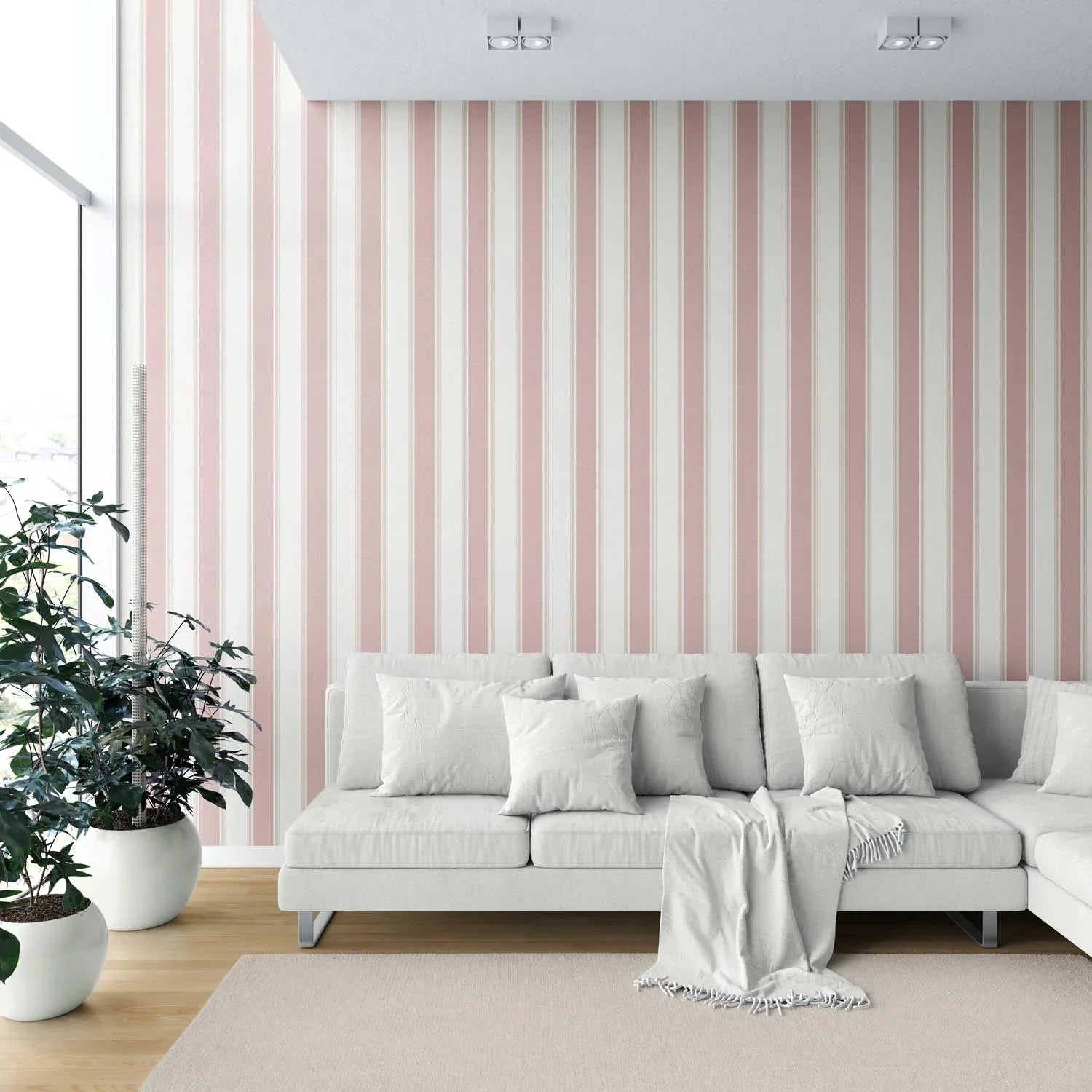 Geometric Striped Kitchen Wallpaper Sample (Blush Pink)