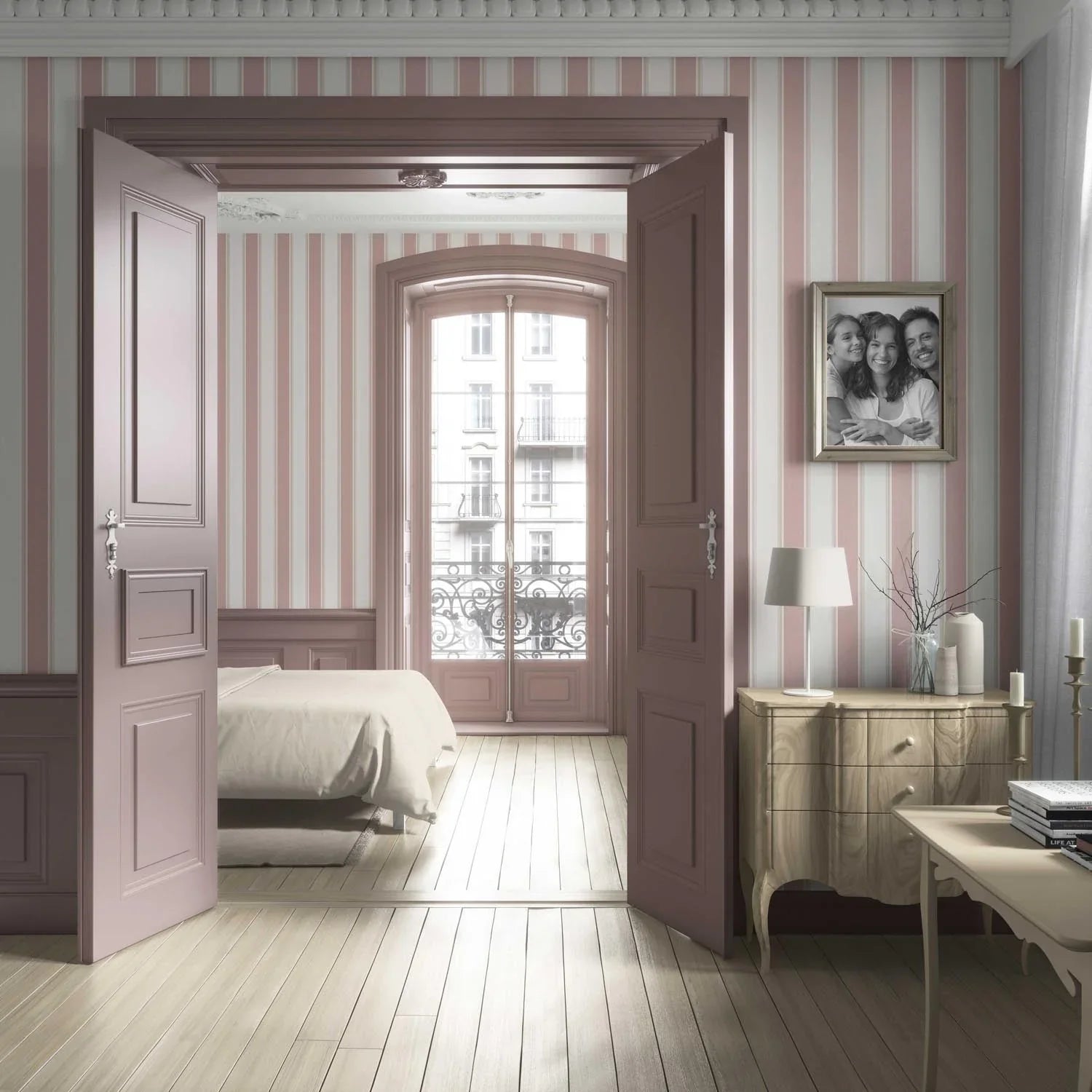 Geometric Striped Living Room Wallpaper Sample (Blush Pink)