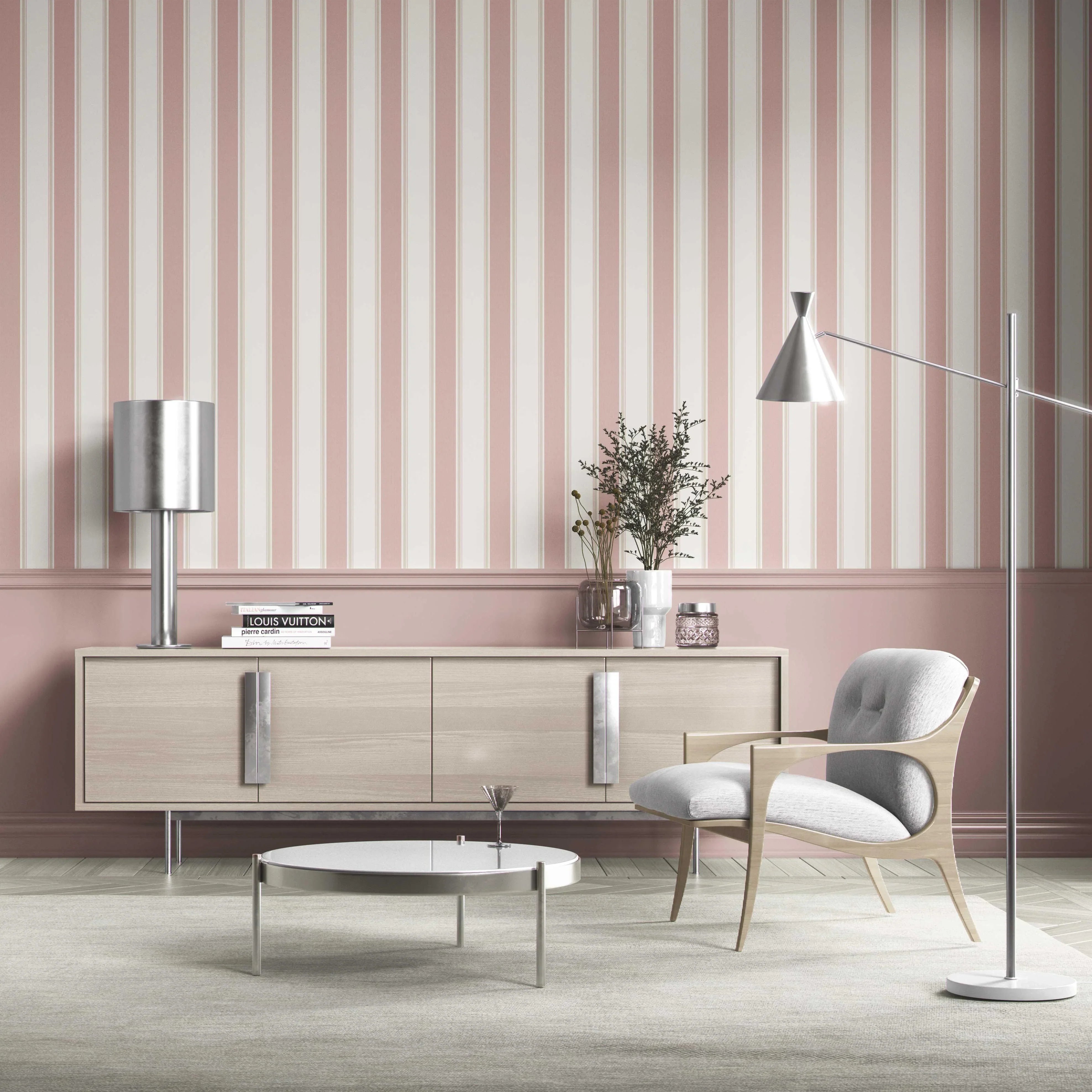 Geometric Striped Shower Toilet Wallpaper Sample (Blush Pink)