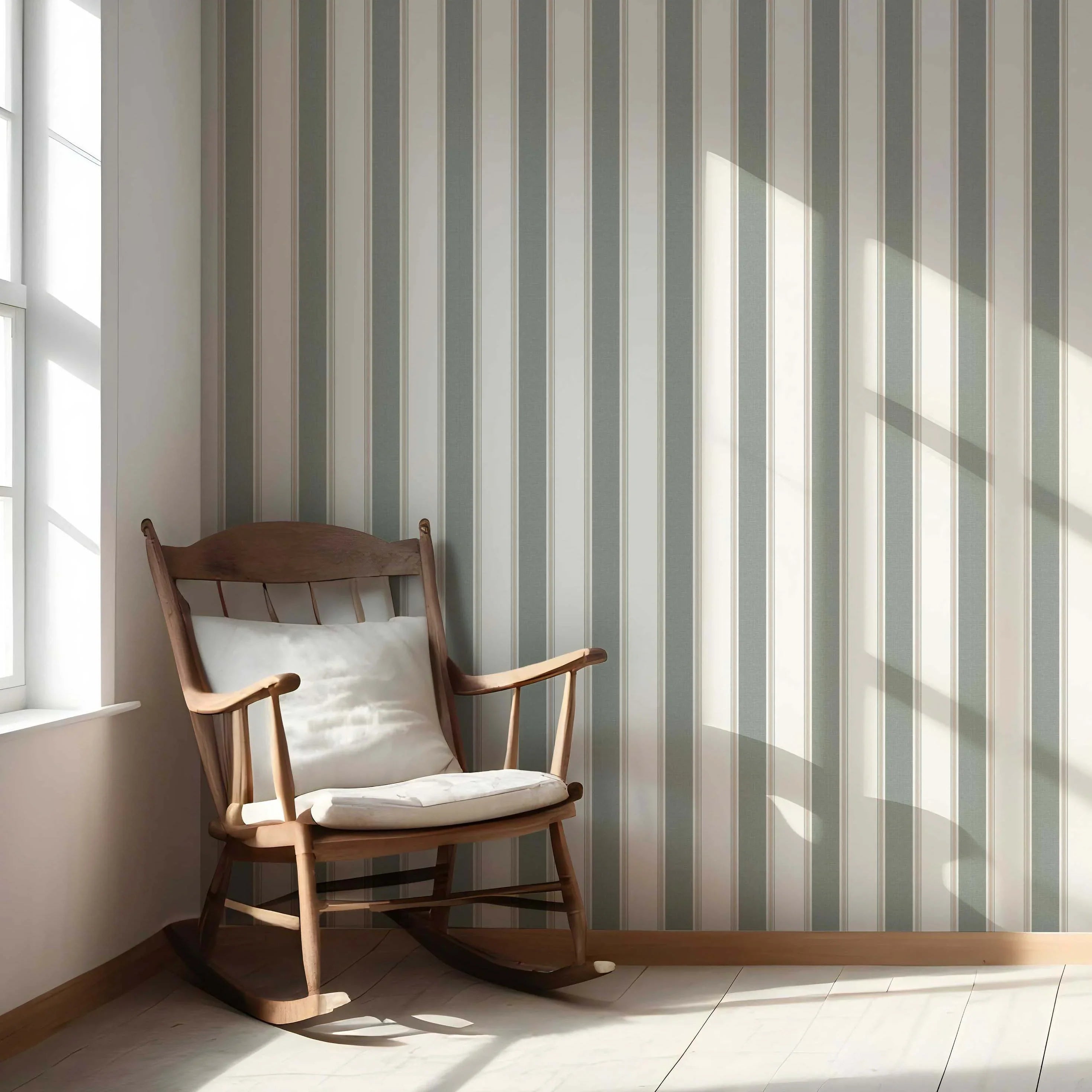 Geometric Striped Nursery Wallpaper (Grey-Green)