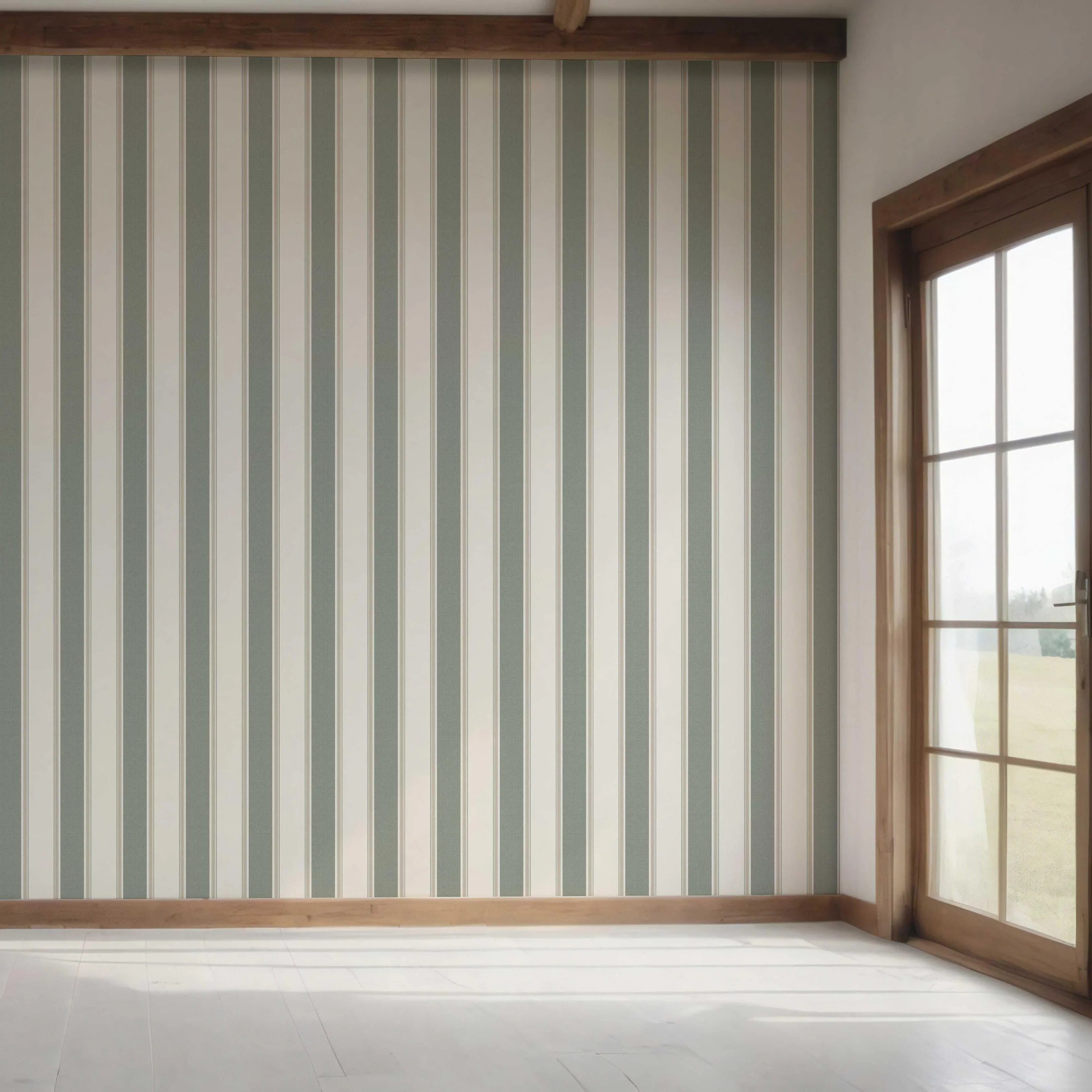 Geometric Striped Bedroom Wallpaper (Grey-Green)