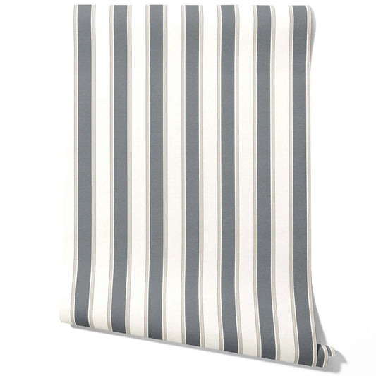 Neutral Geometric Striped Traditional Wallpaper Sample (Slate Blue/ Gray)