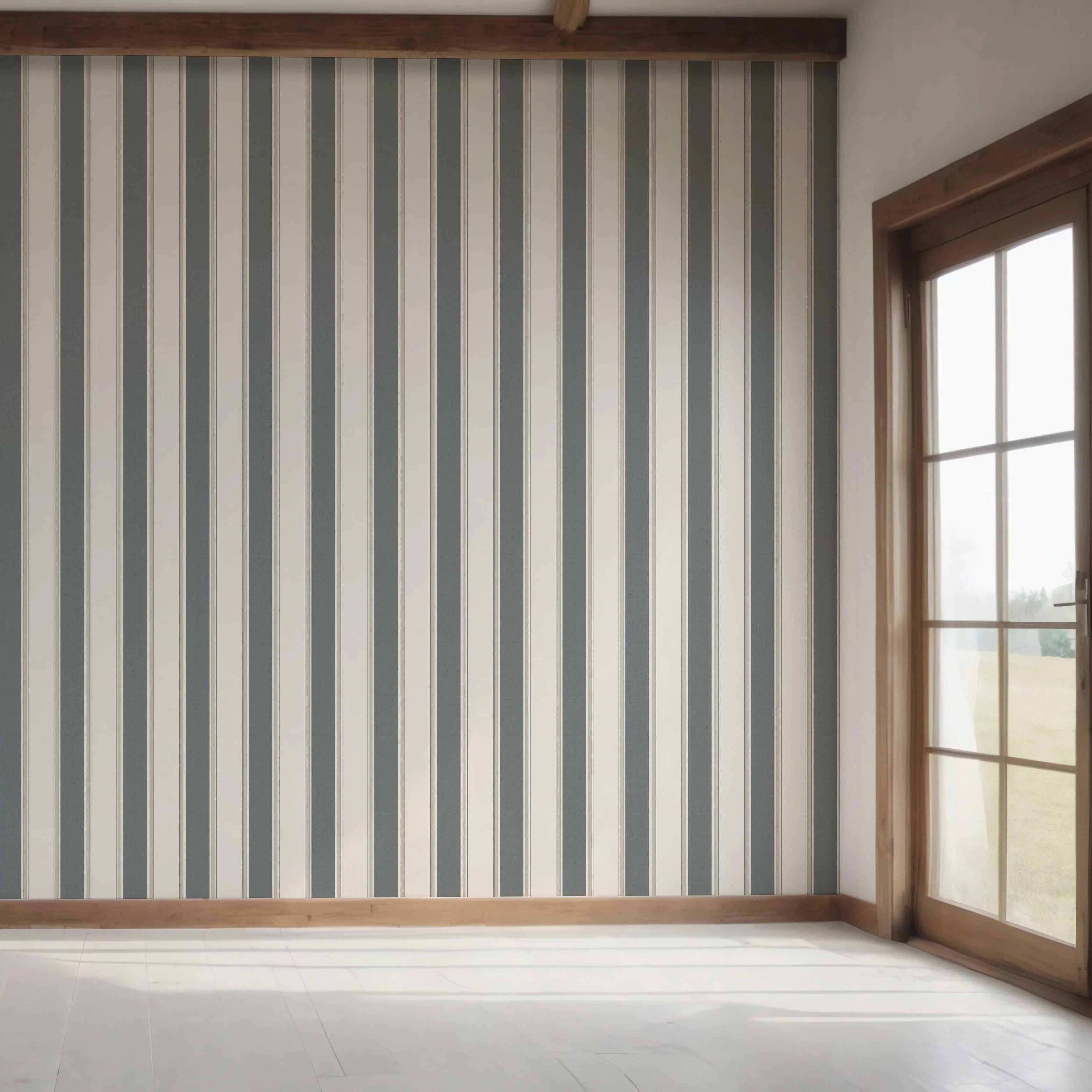 Neutral Geometric Striped Bedroom Wallpaper (Slate Blue/ Grey)