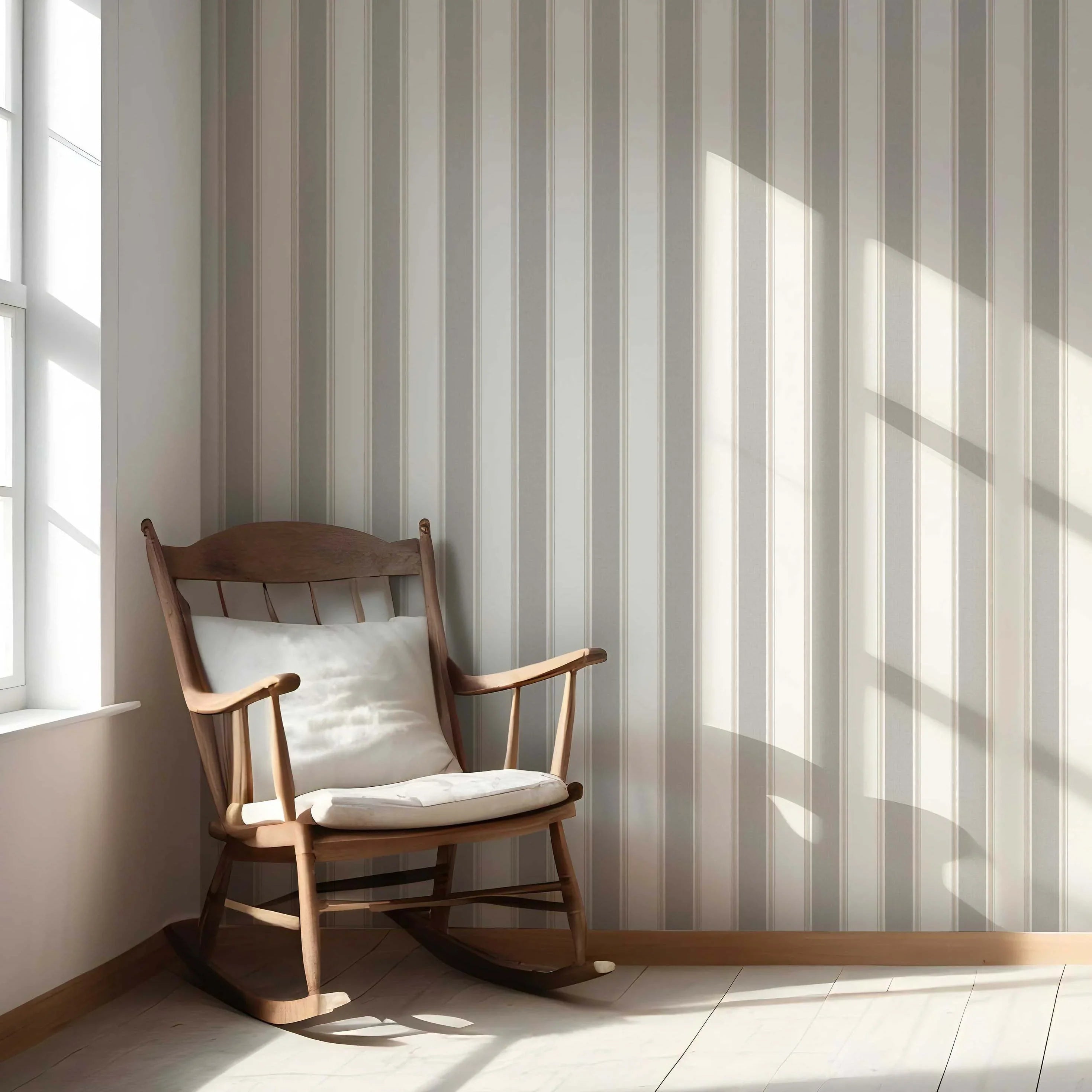 Neutral Geometric Striped Nursery Wallpaper (Grey/ Beige/ Taupe)