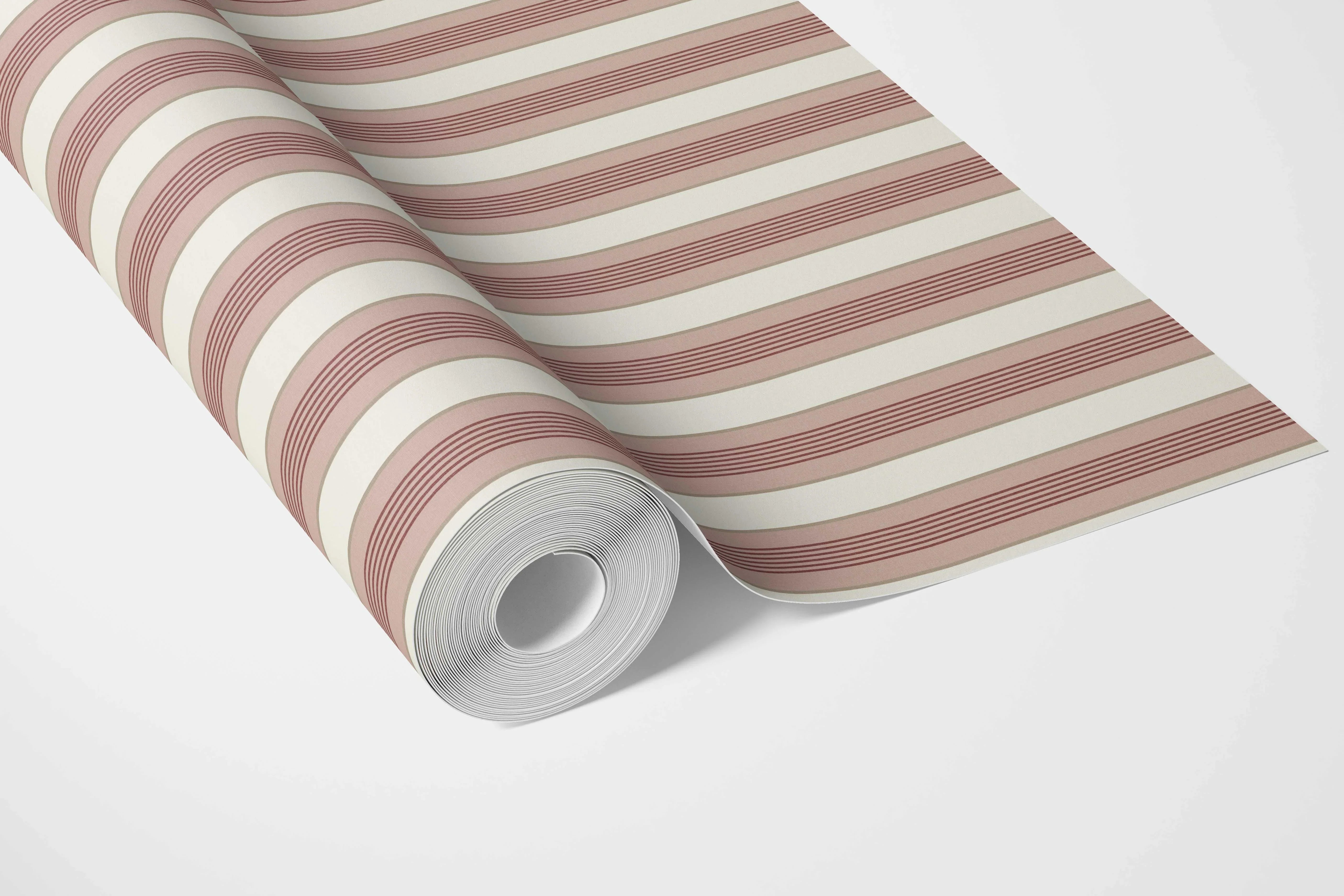 Geometric Striped Bathroom Wallpaper (Brick Red/ Dusty Pink)
