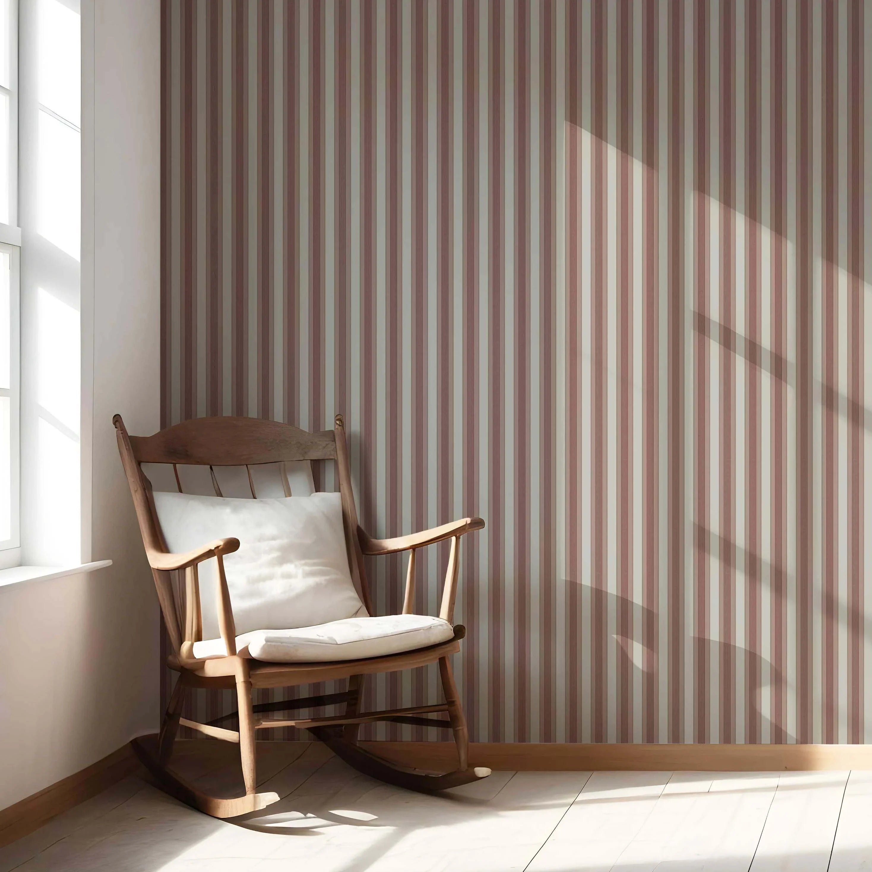 Geometric Striped Living Room Wallpaper (Brick Red/ Dusty Pink)