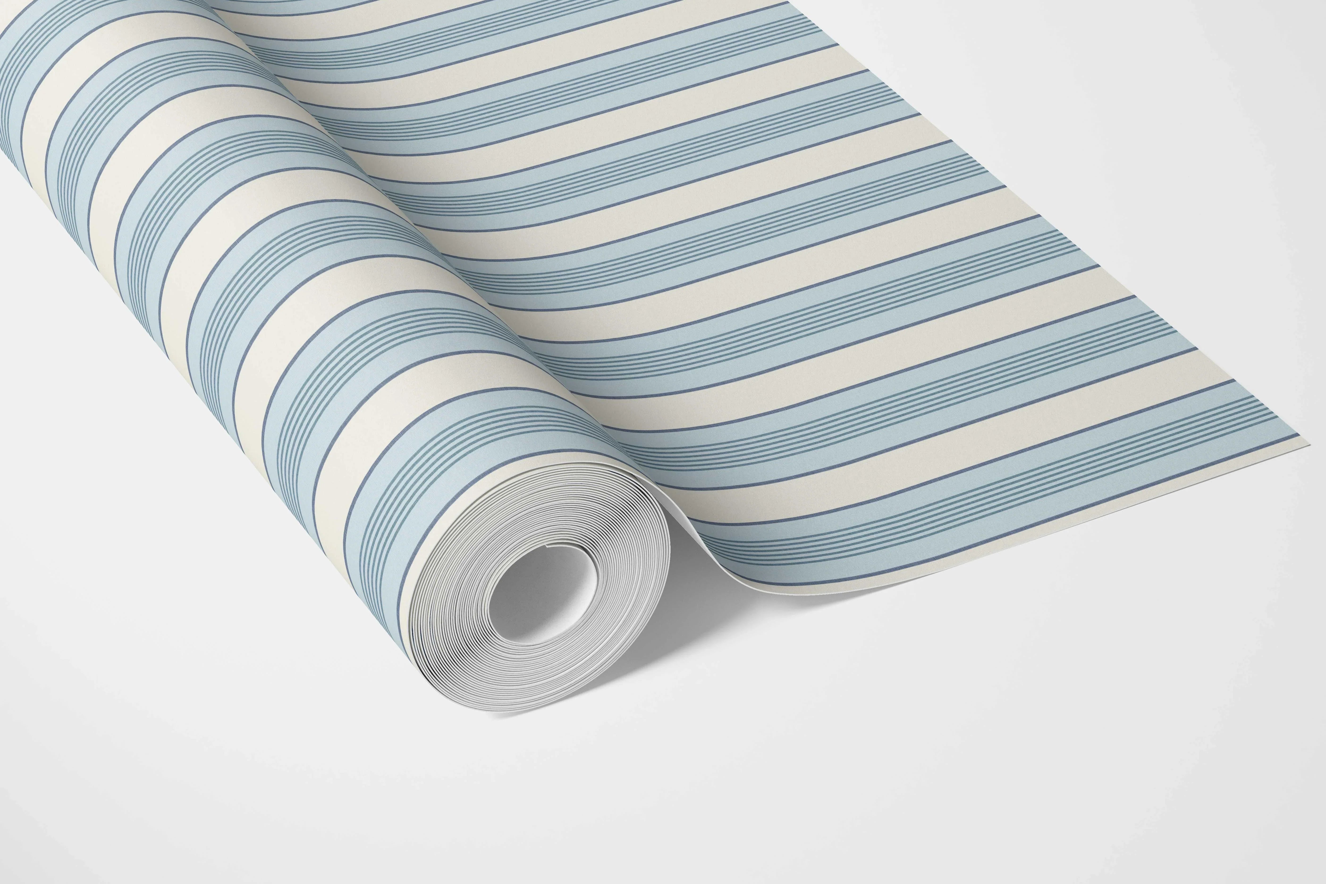 Geometric Striped Bathroom Wallpaper (Blue/ Cream)