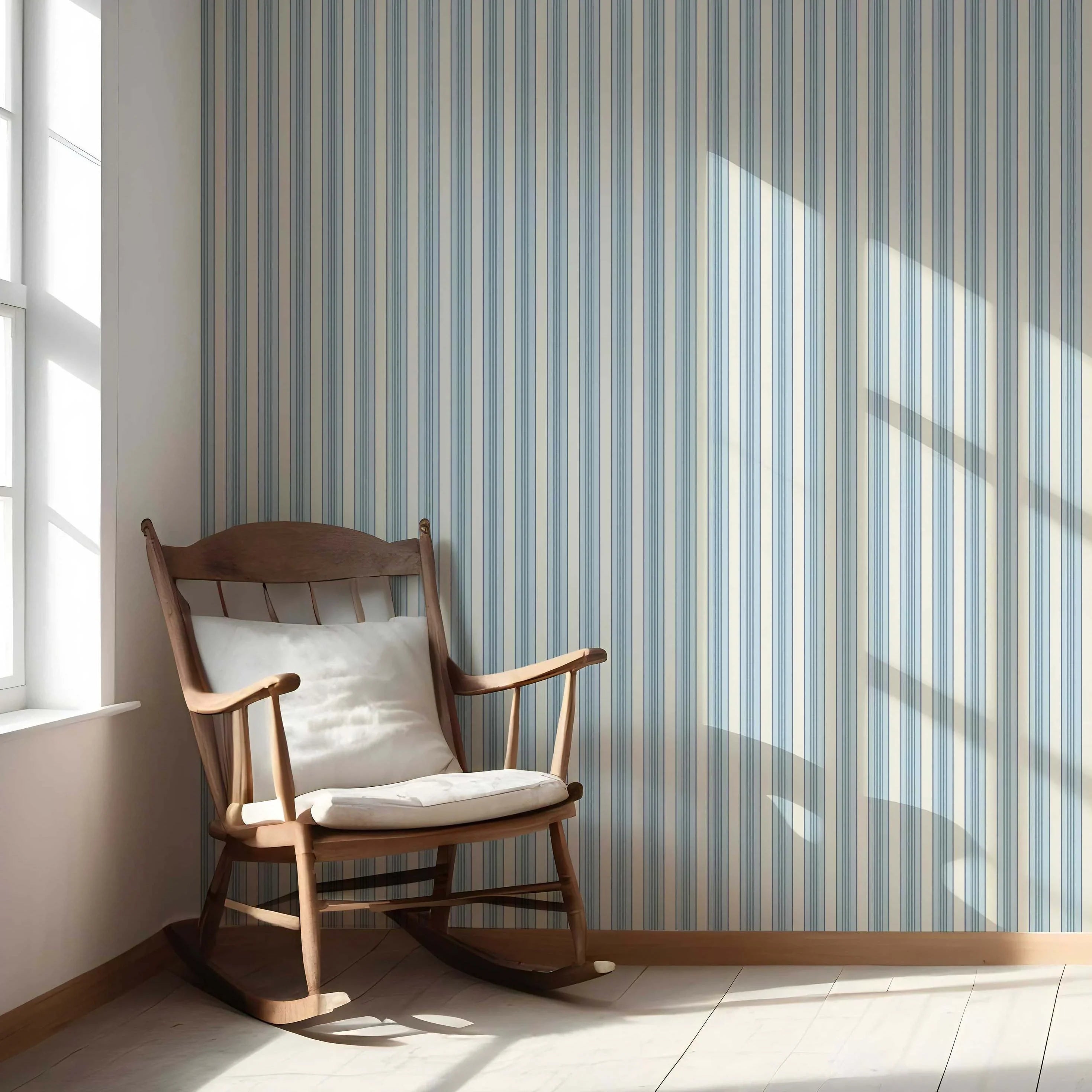 Geometric Striped Nursery Wallpaper Sample (Blue/ Cream)