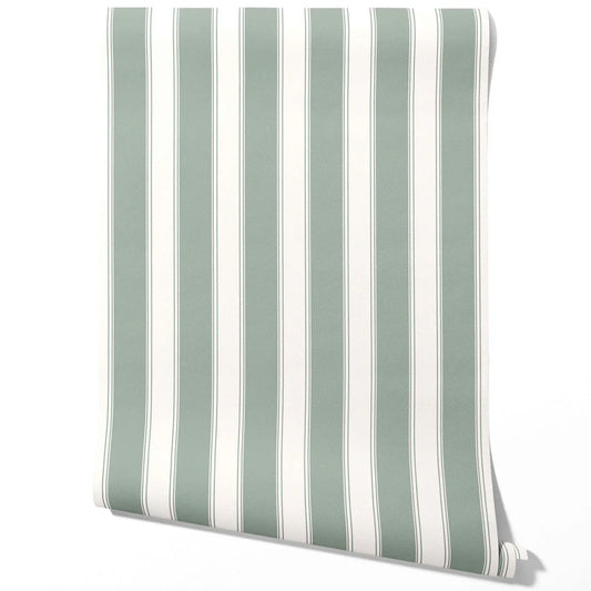 Geometric Striped Traditional Wallpaper Sample (Sage Green/ Gray)