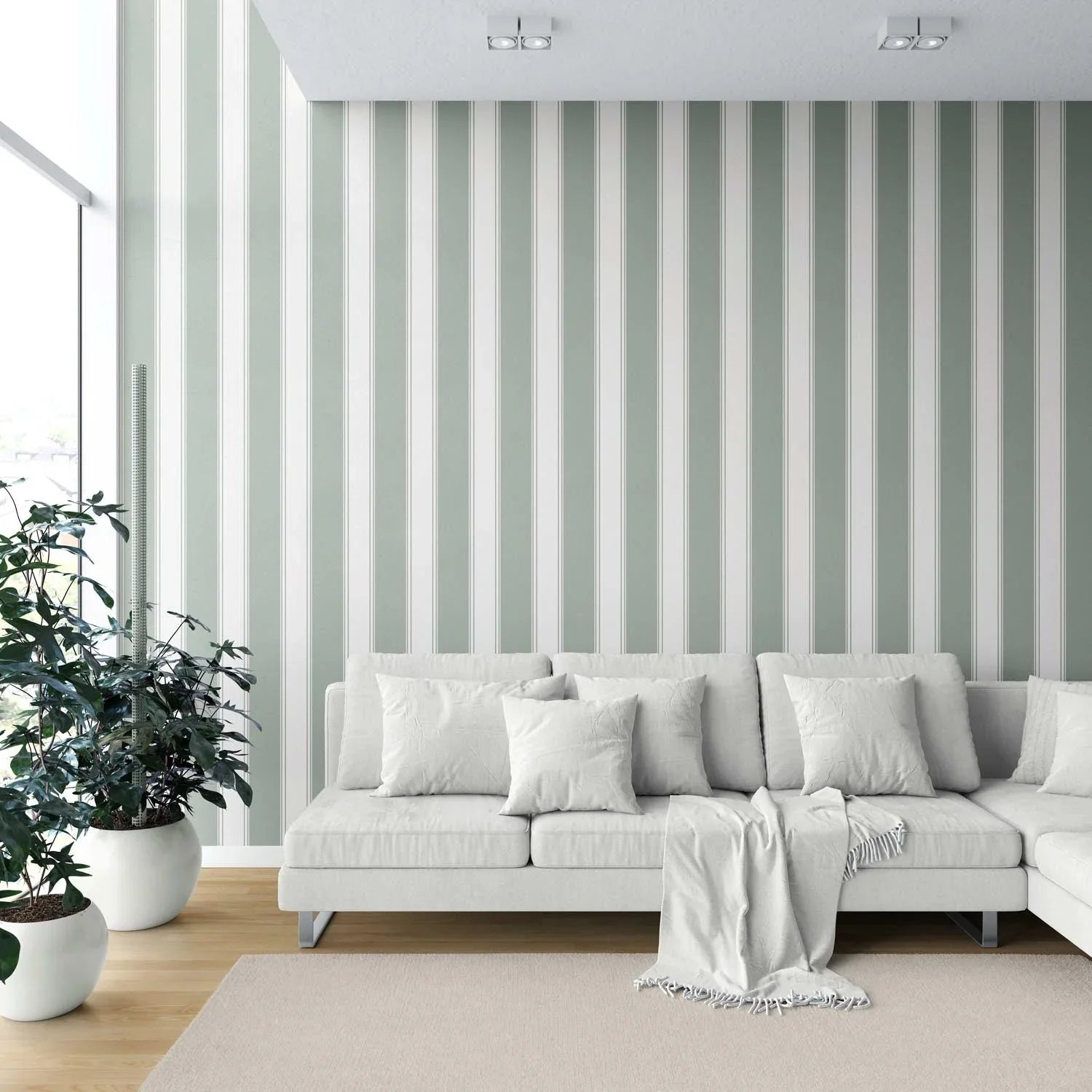 Geometric Striped Kitchen Wallpaper (Sage Green/ Grey)