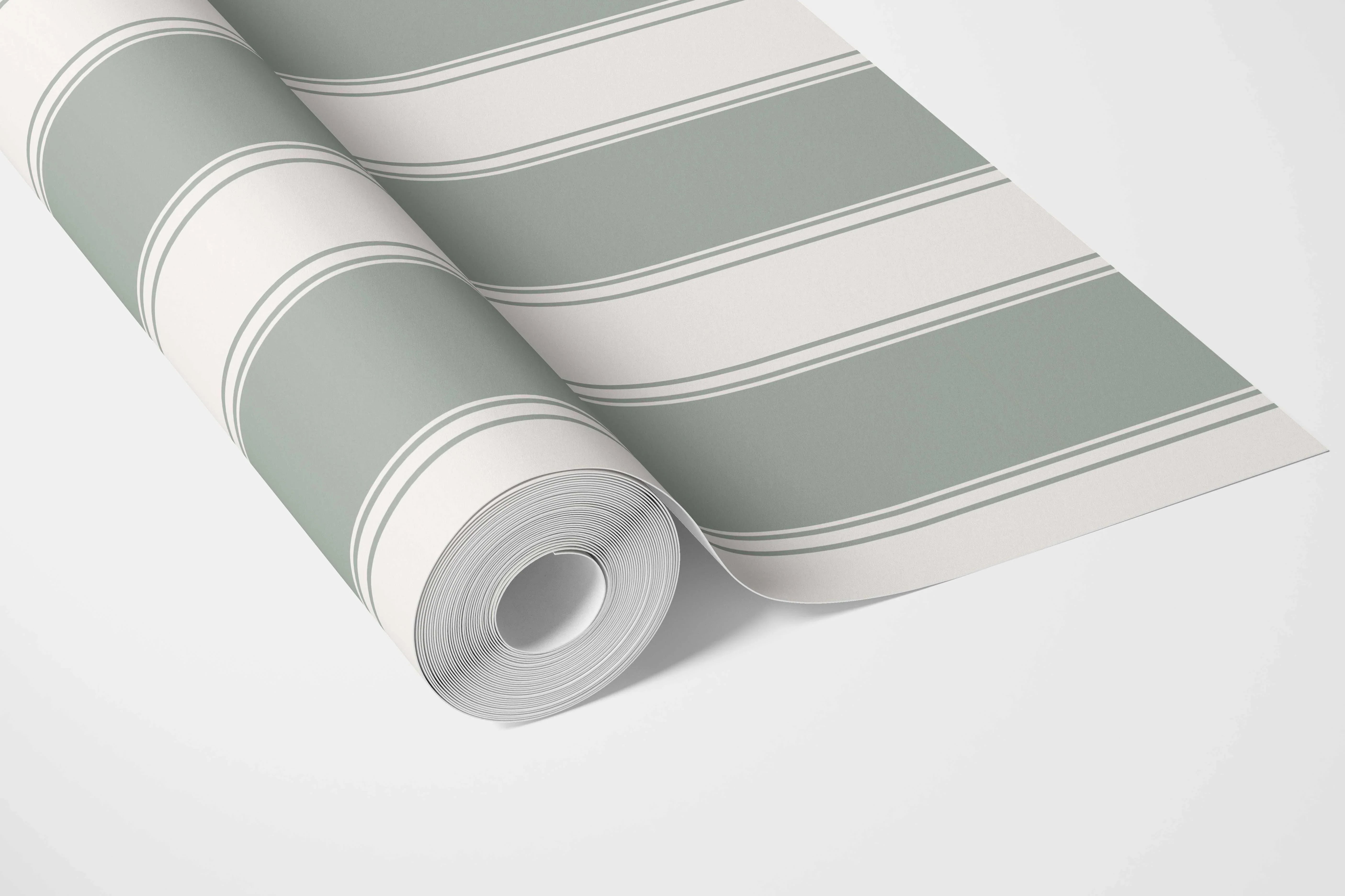 Geometric Striped Bathroom Wallpaper (Sage Green/ Grey)