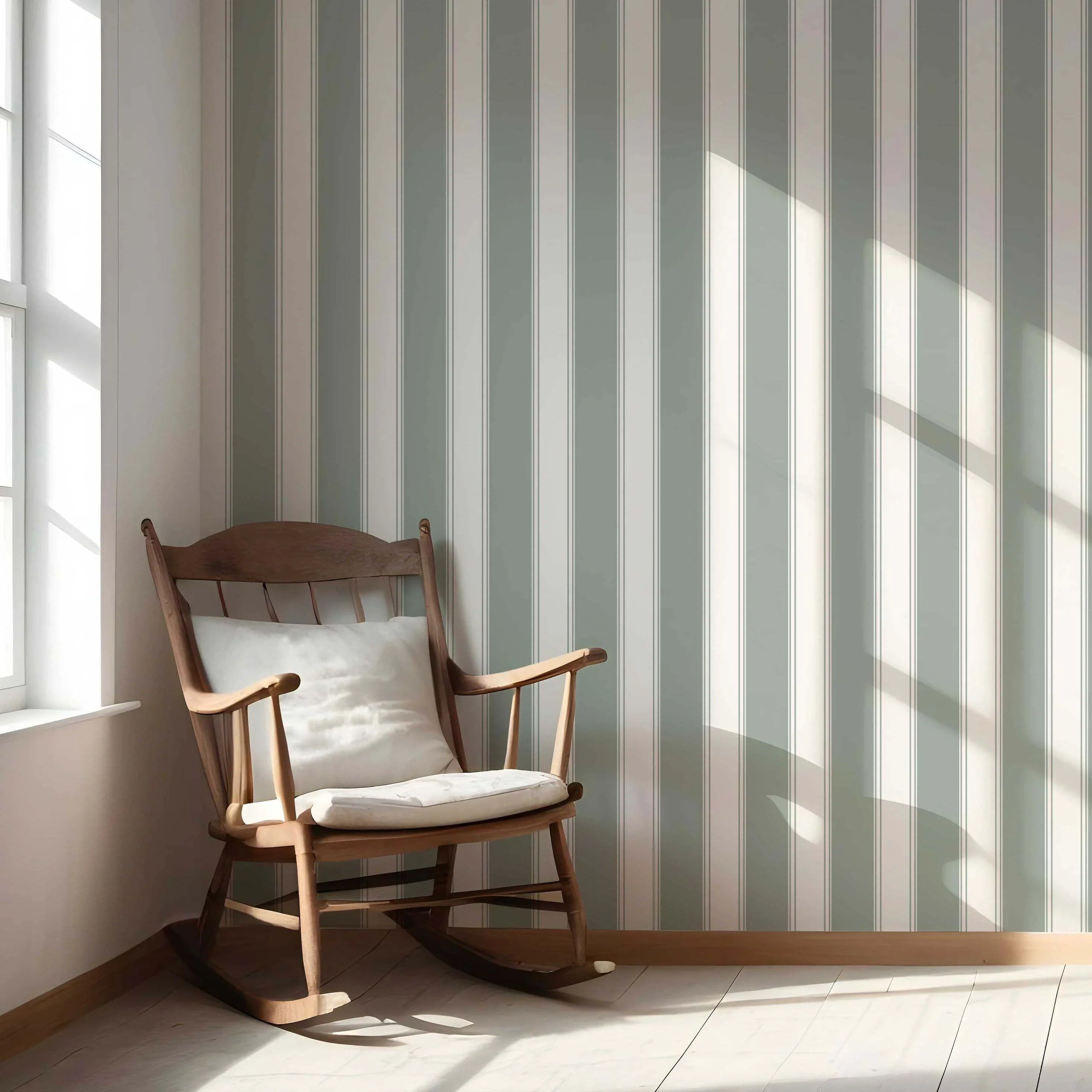 Geometric Striped Nursery Wallpaper (Sage Green/ Grey)