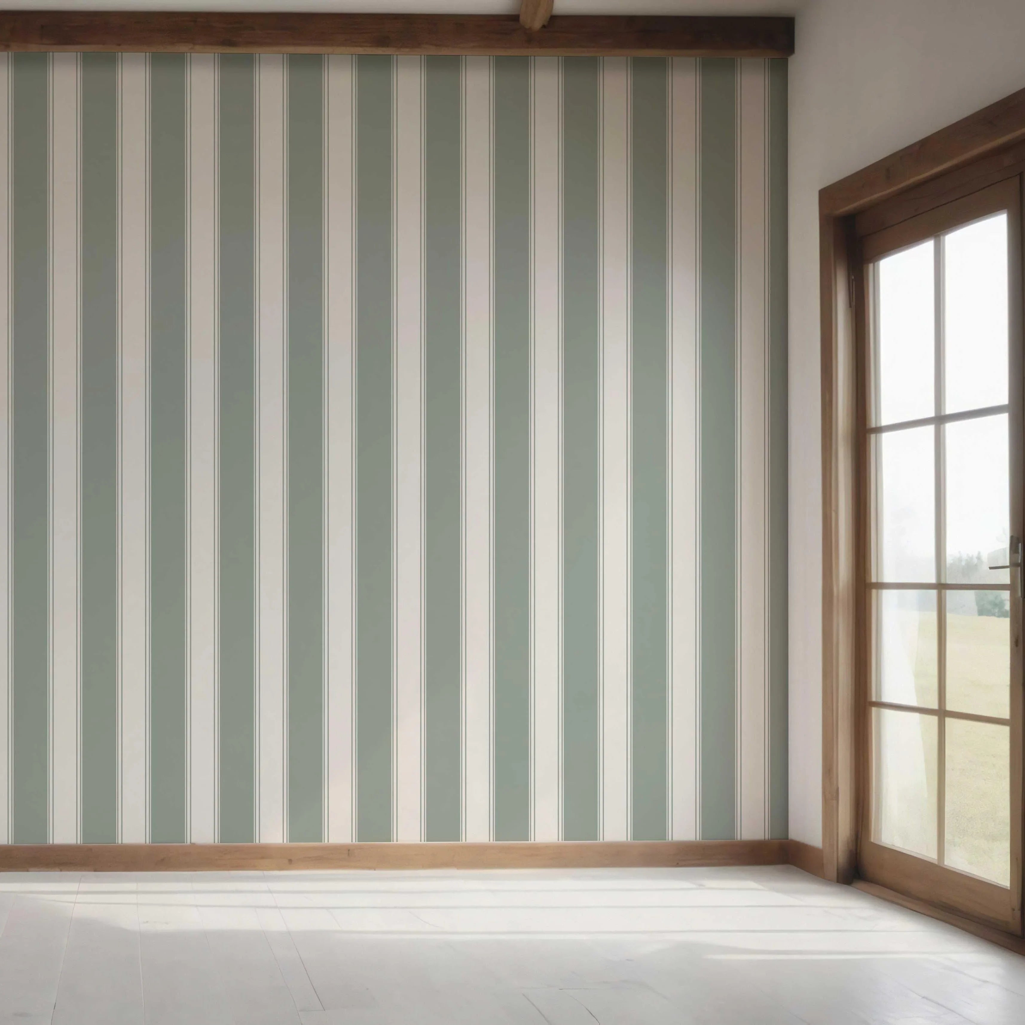 Geometric Striped Bedroom Wallpaper (Sage Green/ Grey)