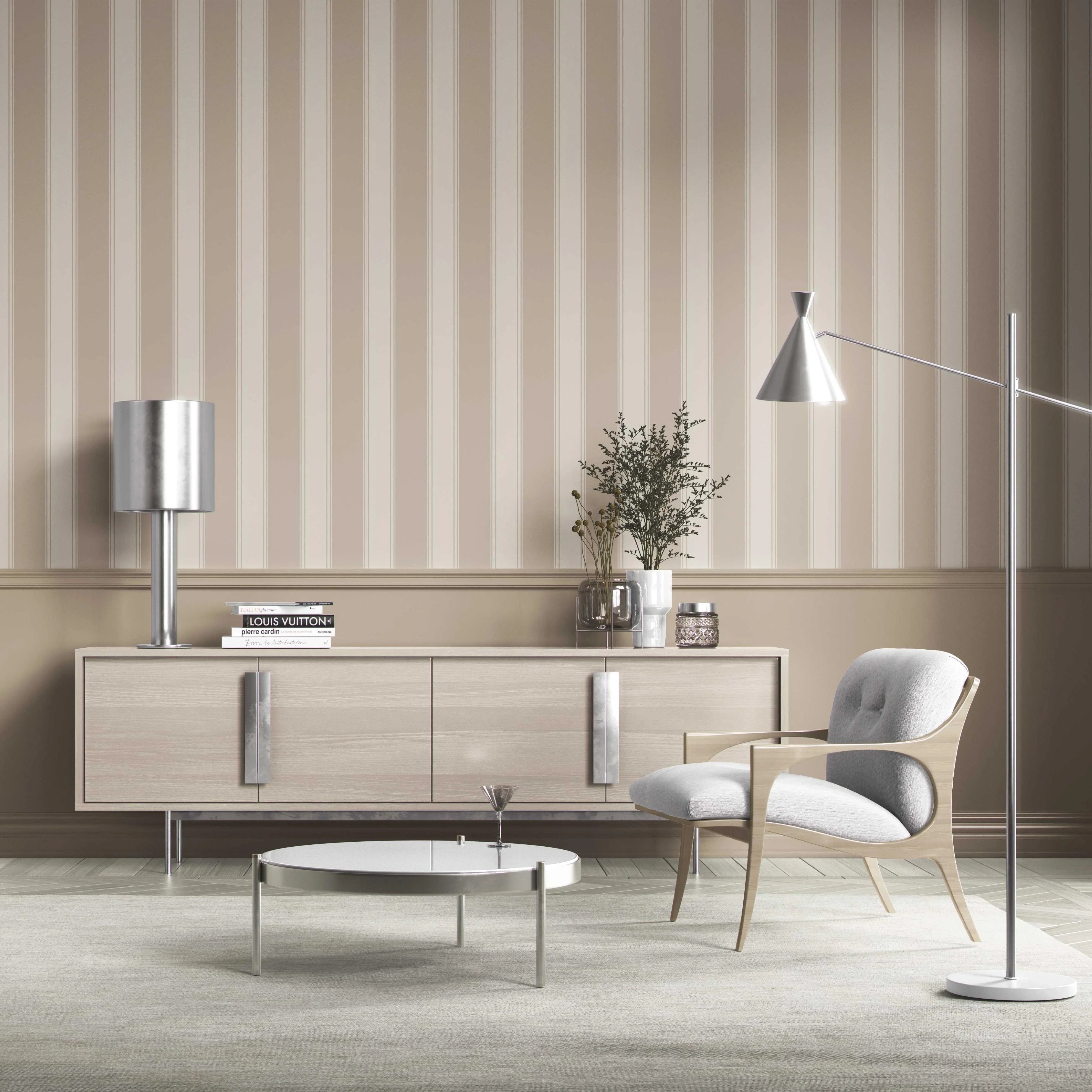 Neutral Geometric Striped Kitchen Wallpaper Sample (Brown/ Beige)