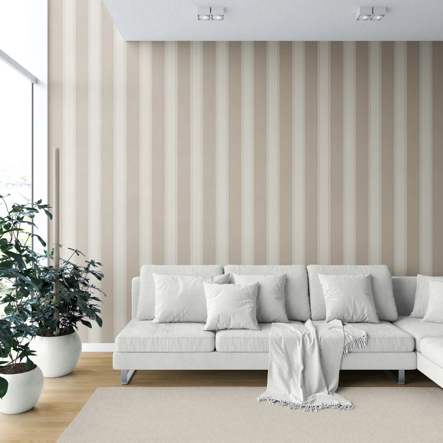Neutral Geometric Striped Shower Toilet Wallpaper Sample (Brown/ Beige)