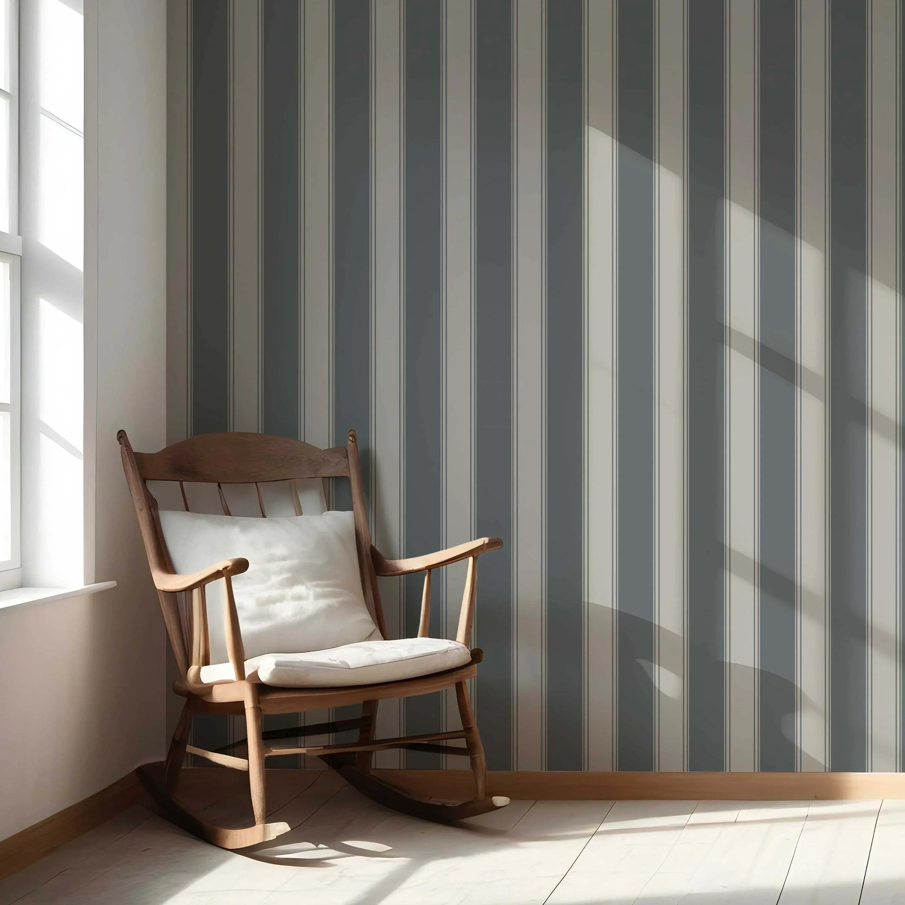 Neutral Geometric Striped Nursery Wallpaper Sample (Slate Grey)