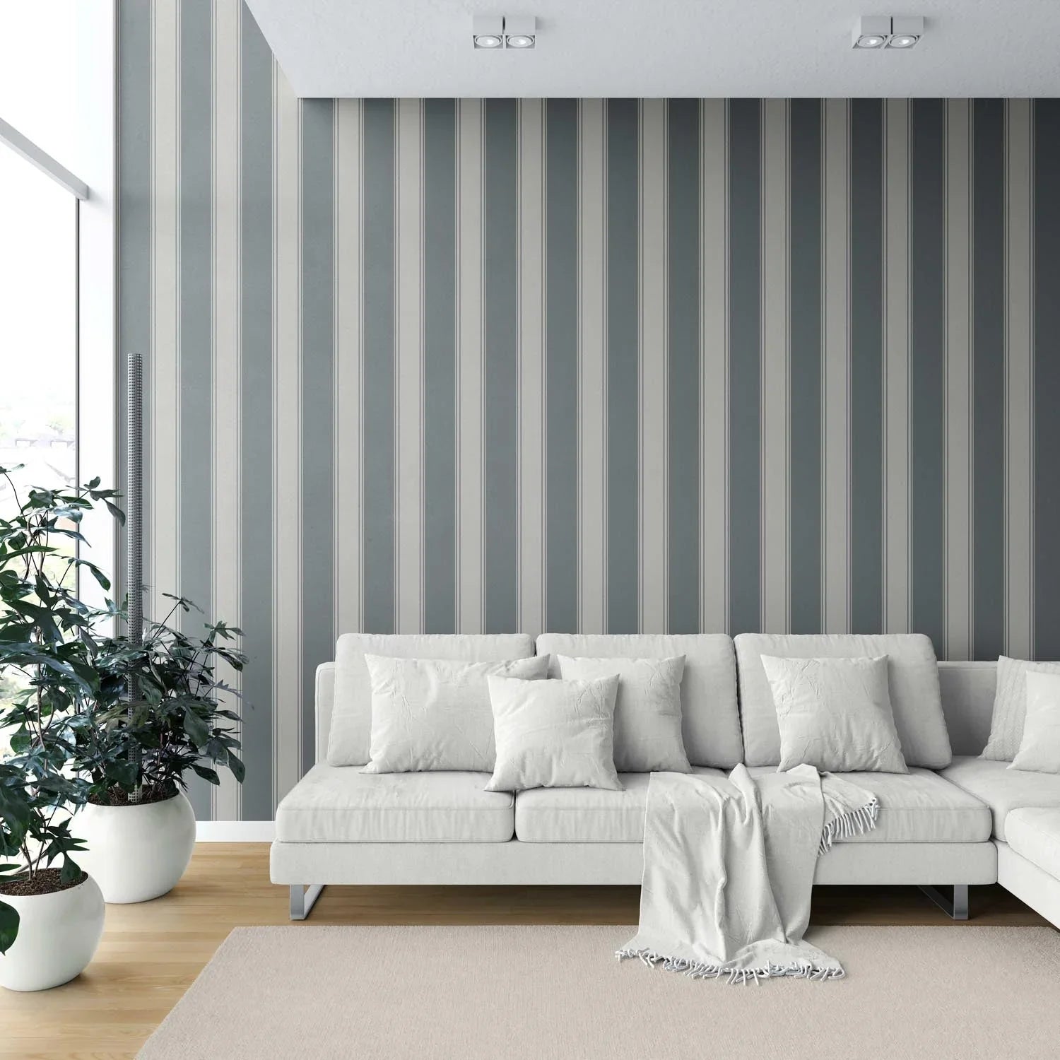 Neutral Geometric Striped Shower Toilet Wallpaper Sample (Slate Grey)