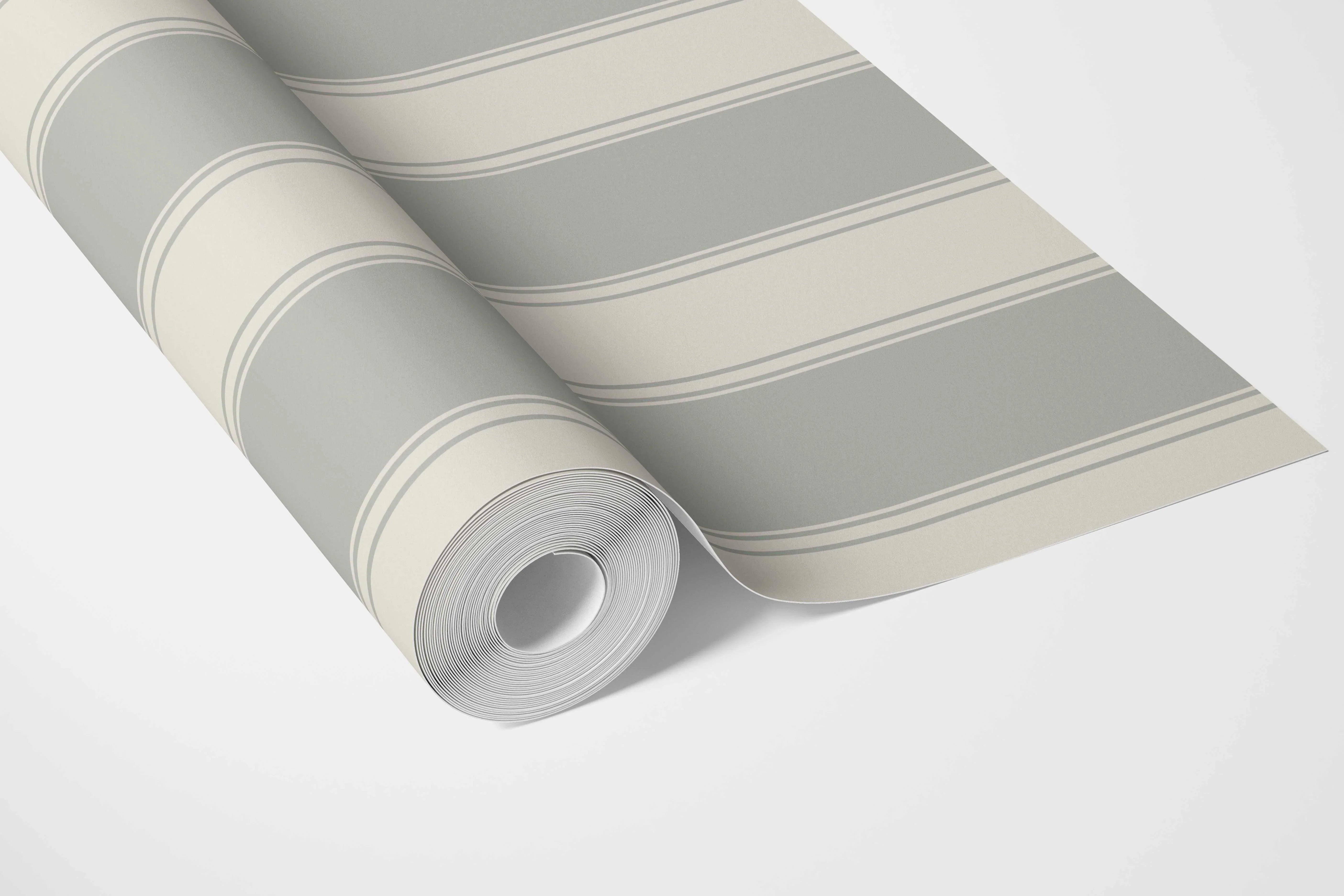 Neutral Geometric Striped Bathroom Wallpaper (Sage Grey)