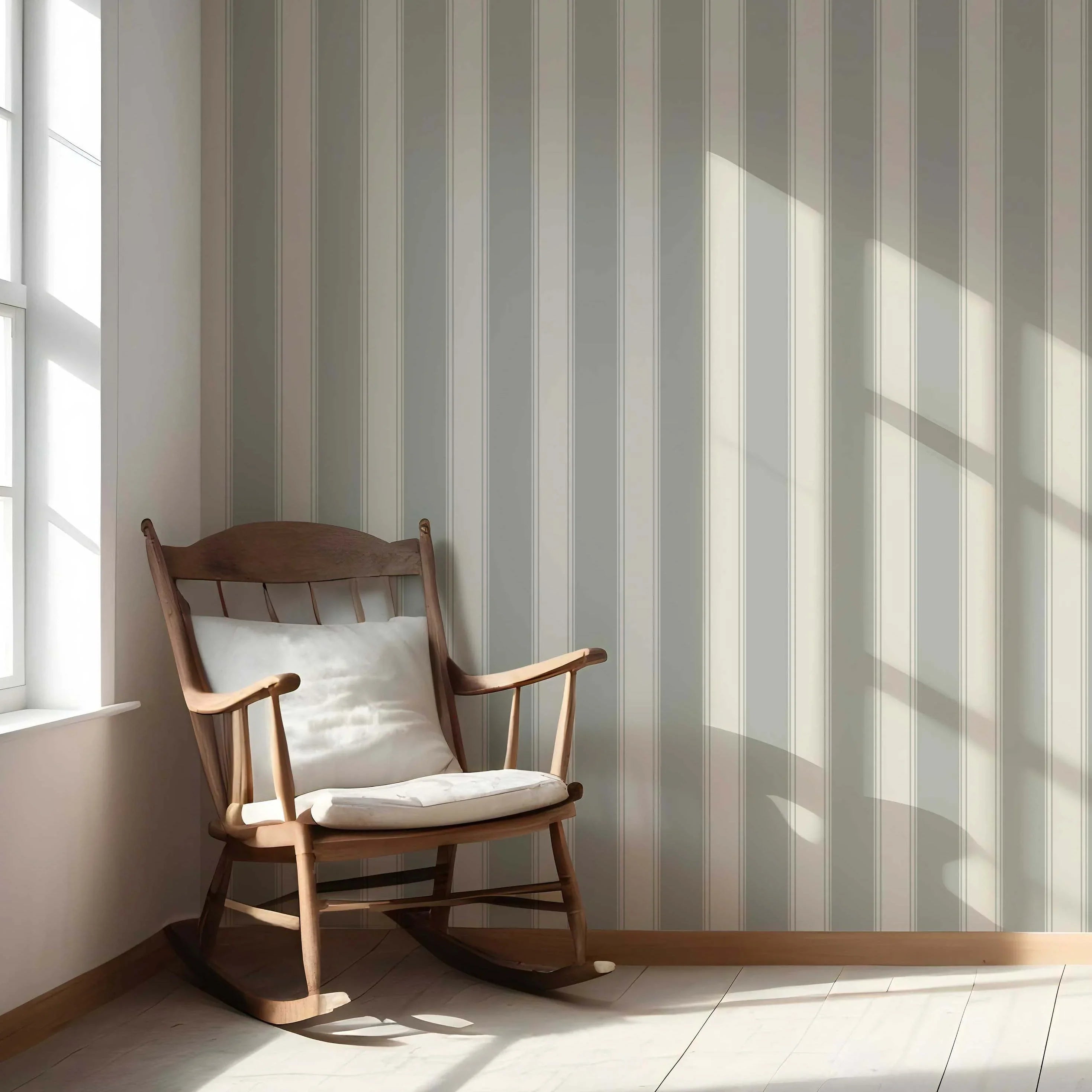 Neutral Geometric Striped Nursery Wallpaper Sample (Sage Grey)