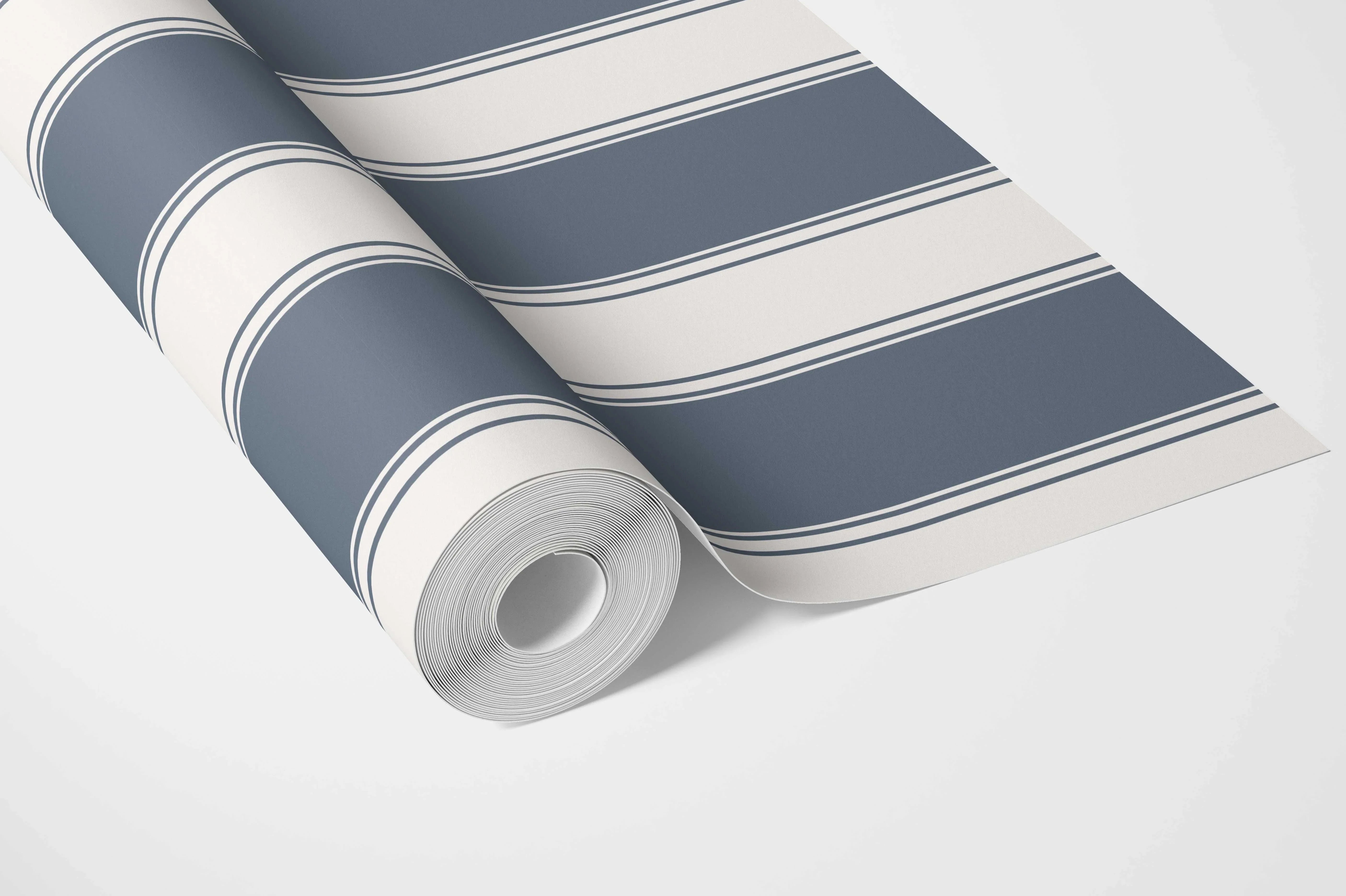 Geometric Striped Bathroom Wallpaper (Navy Blue)