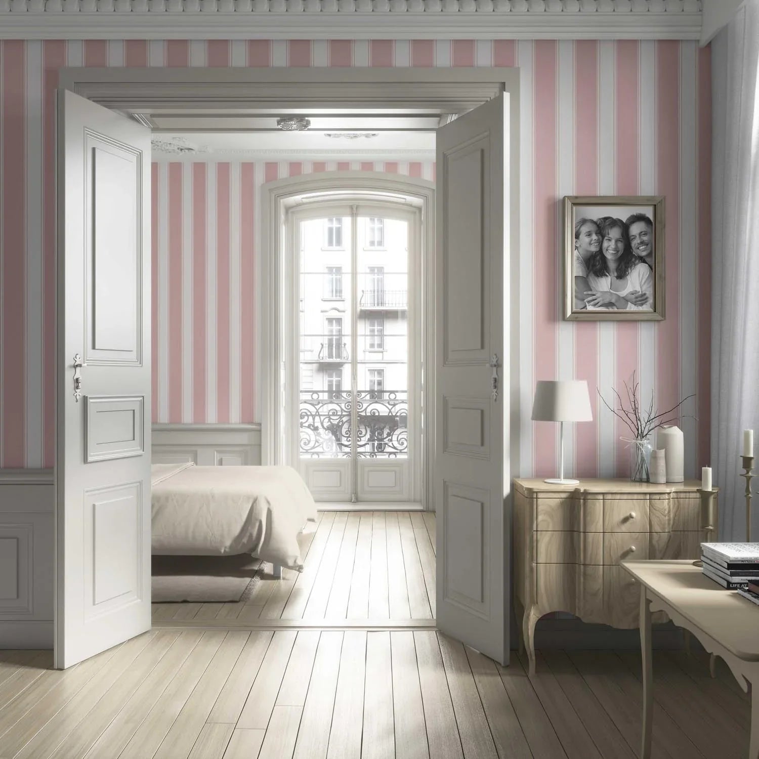 Geometric Striped Living Room Wallpaper Sample (Pink)
