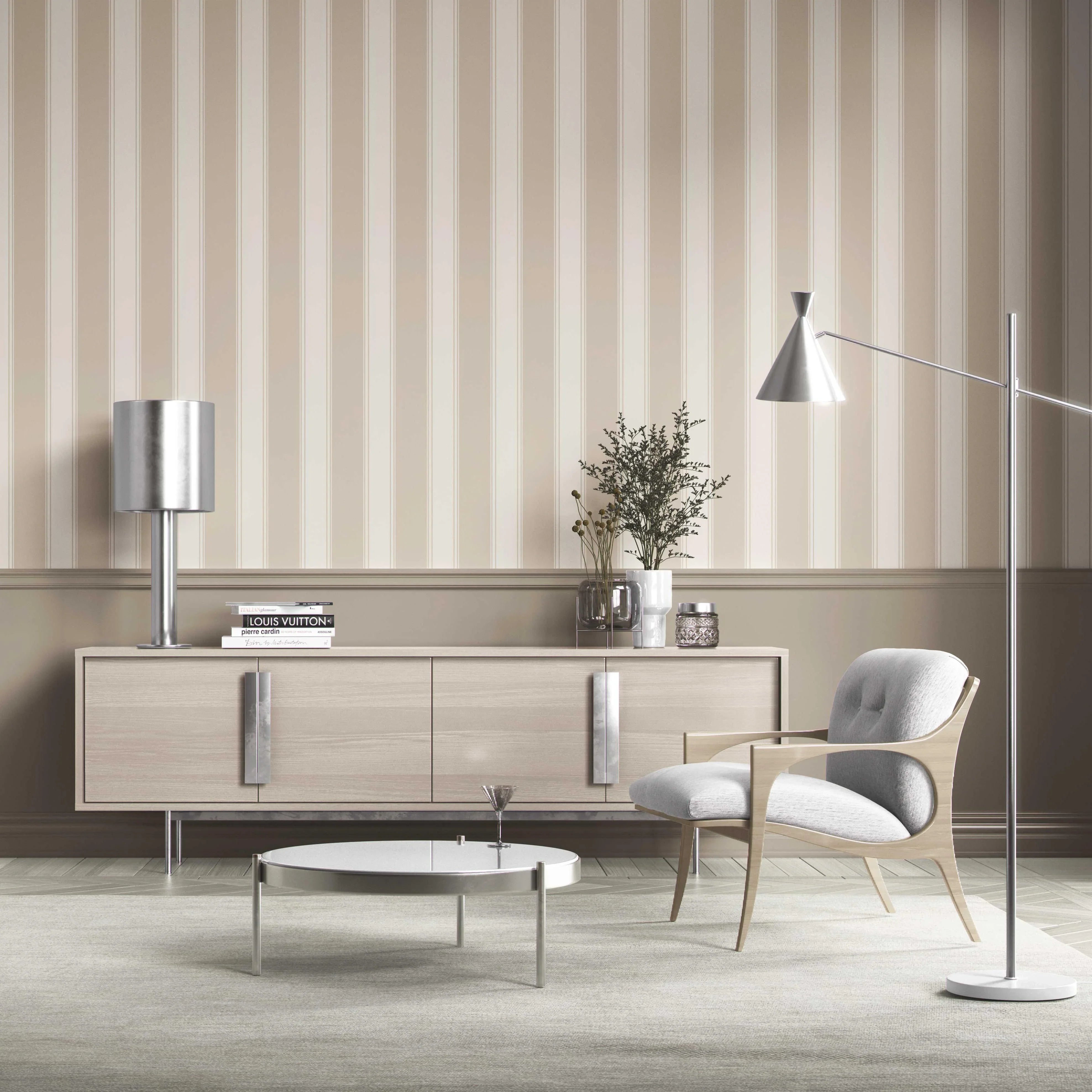 Neutral Geometric Striped Kitchen Wallpaper (Beige/ Taupe)
